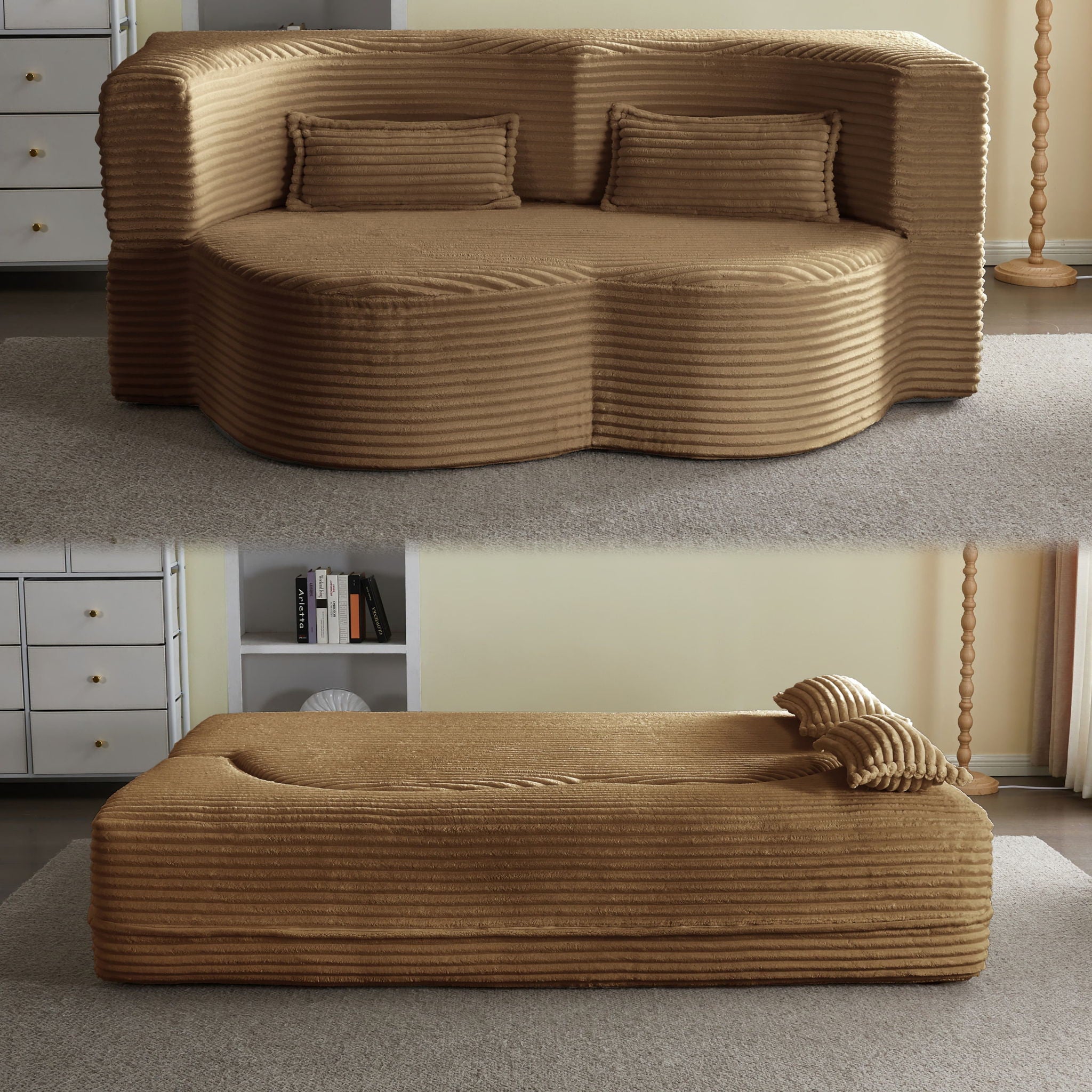 Floor Convertible Sleeper Sofa Bed With 2 Pillows