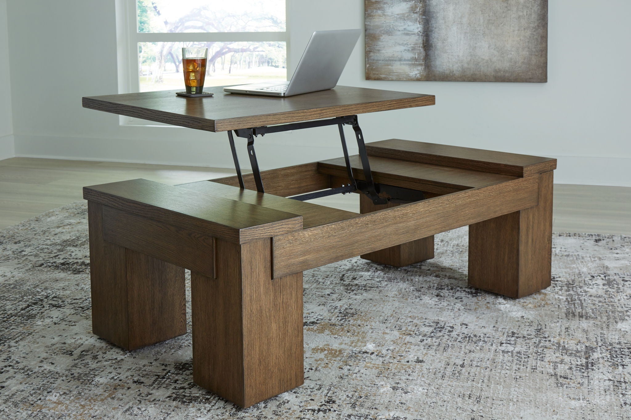 Rosswain - Lift Top Cocktail Table - Warm Brown
