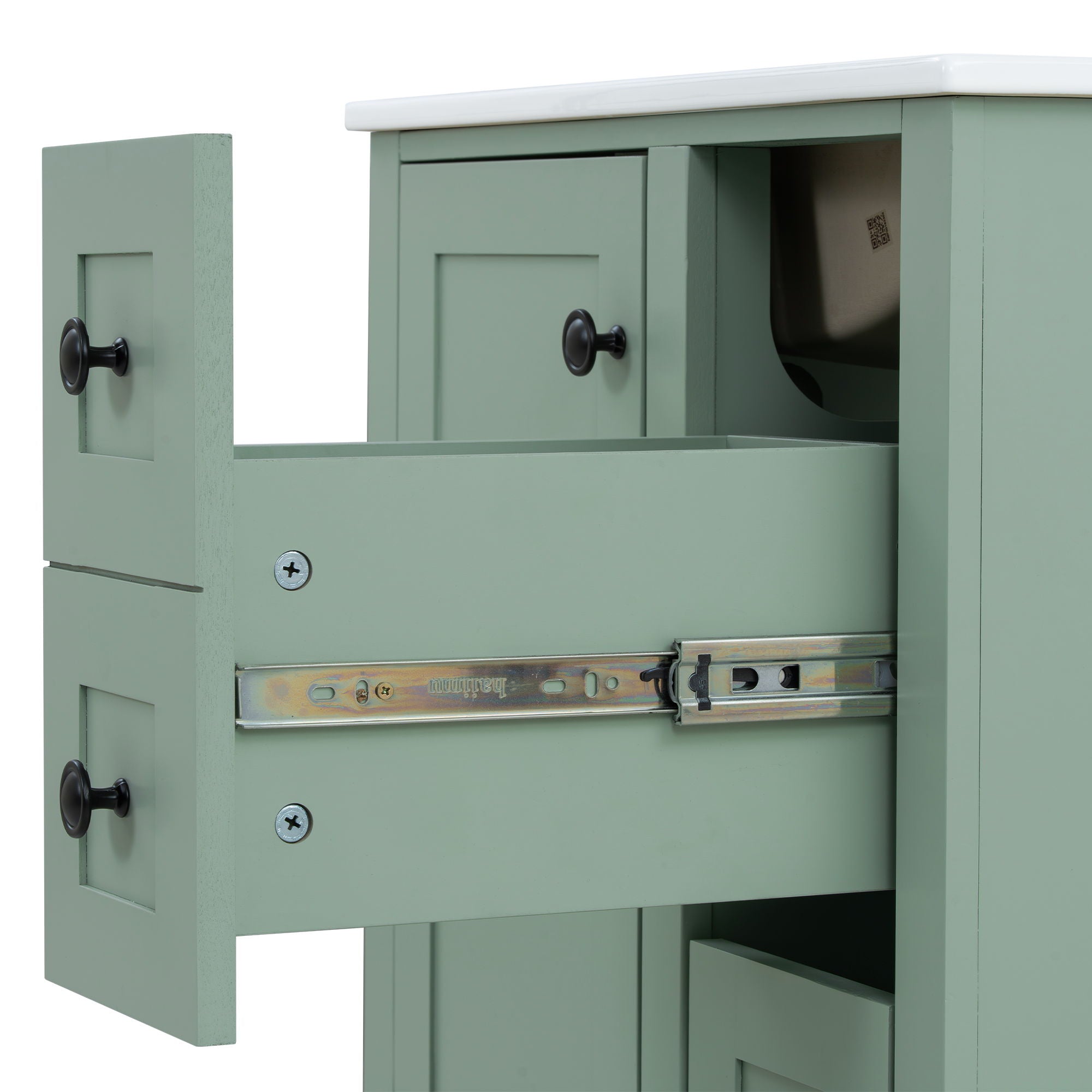 Bathroom Vanity With Integrated Basin, Soft Close Drawers, Door Mounted Double Layer Shelf