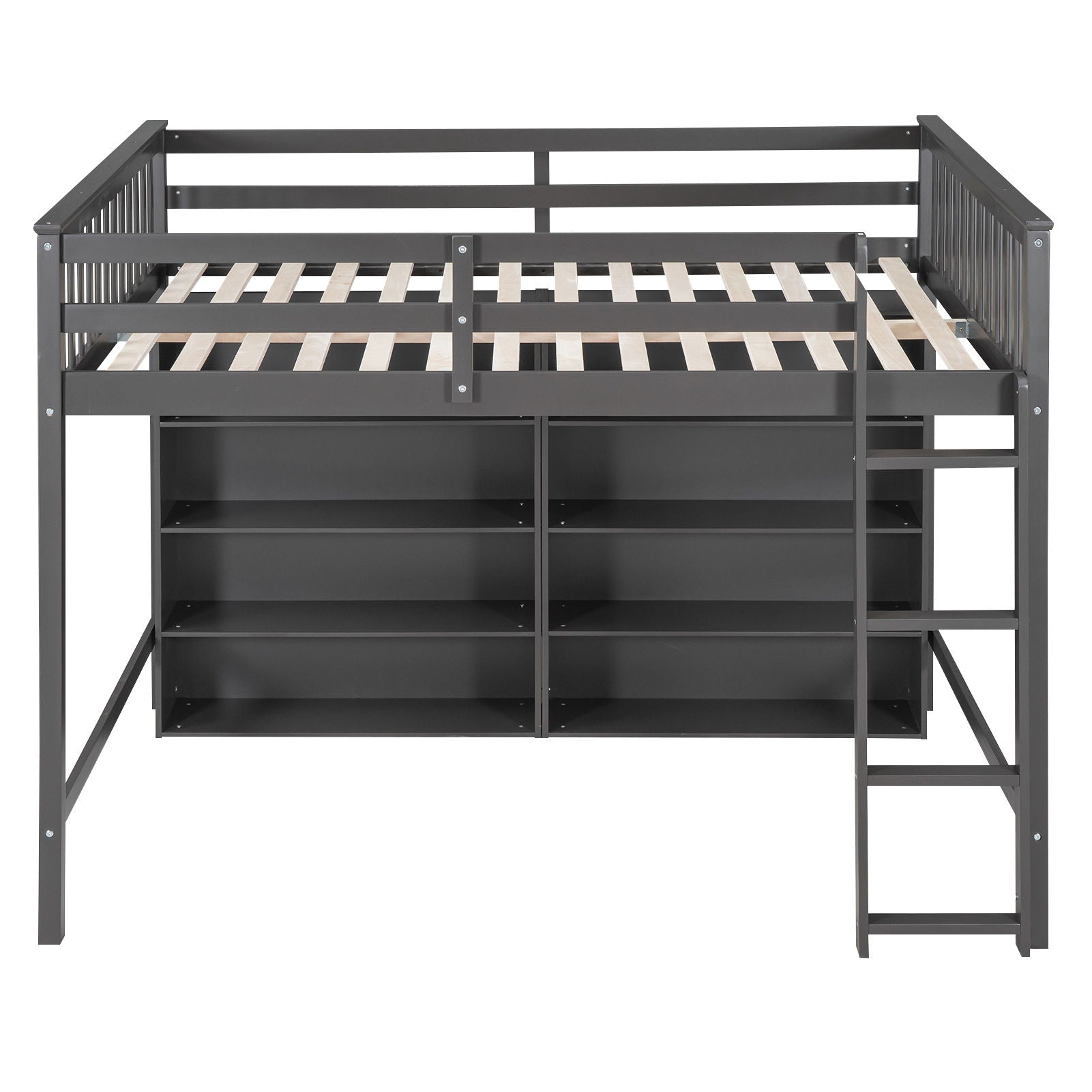 Loft Bed With 8 Open Storage Shelves And Built In Ladder