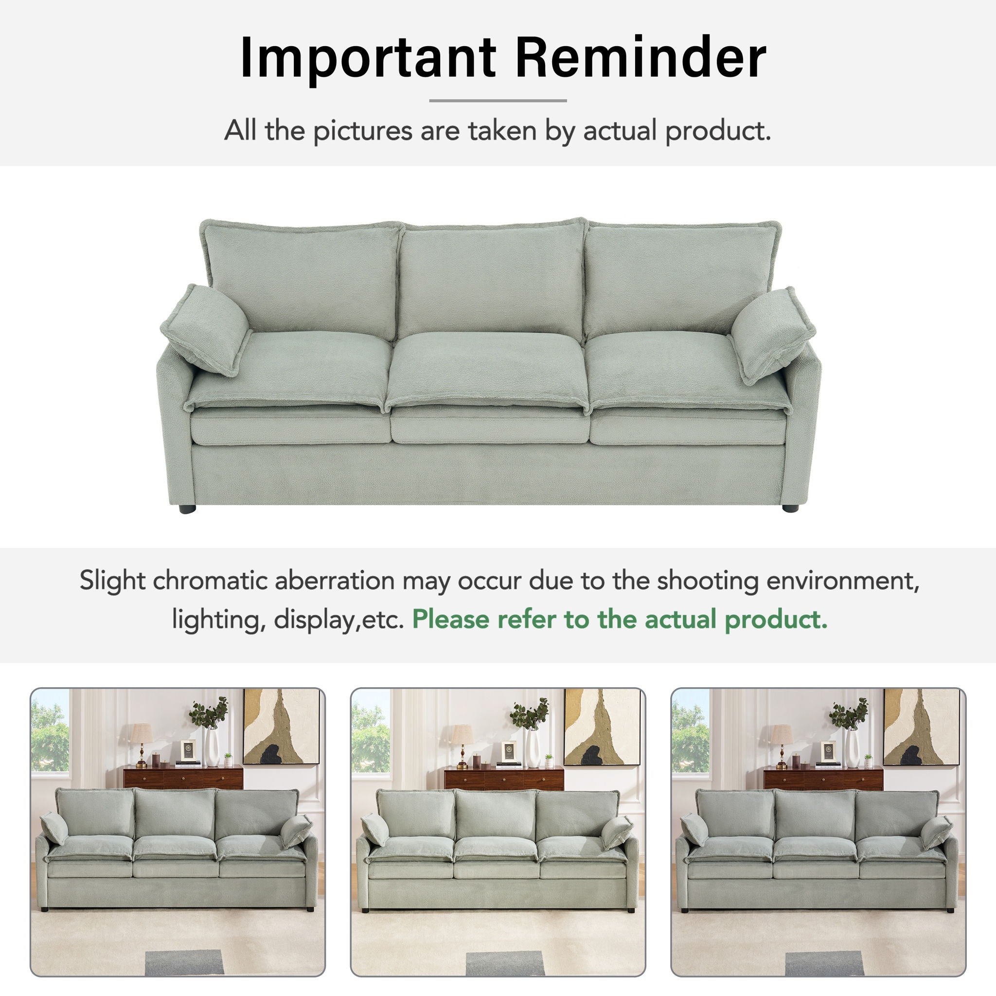 Modern 3 Seater Sofa With Side Storage Pockets For Living Room