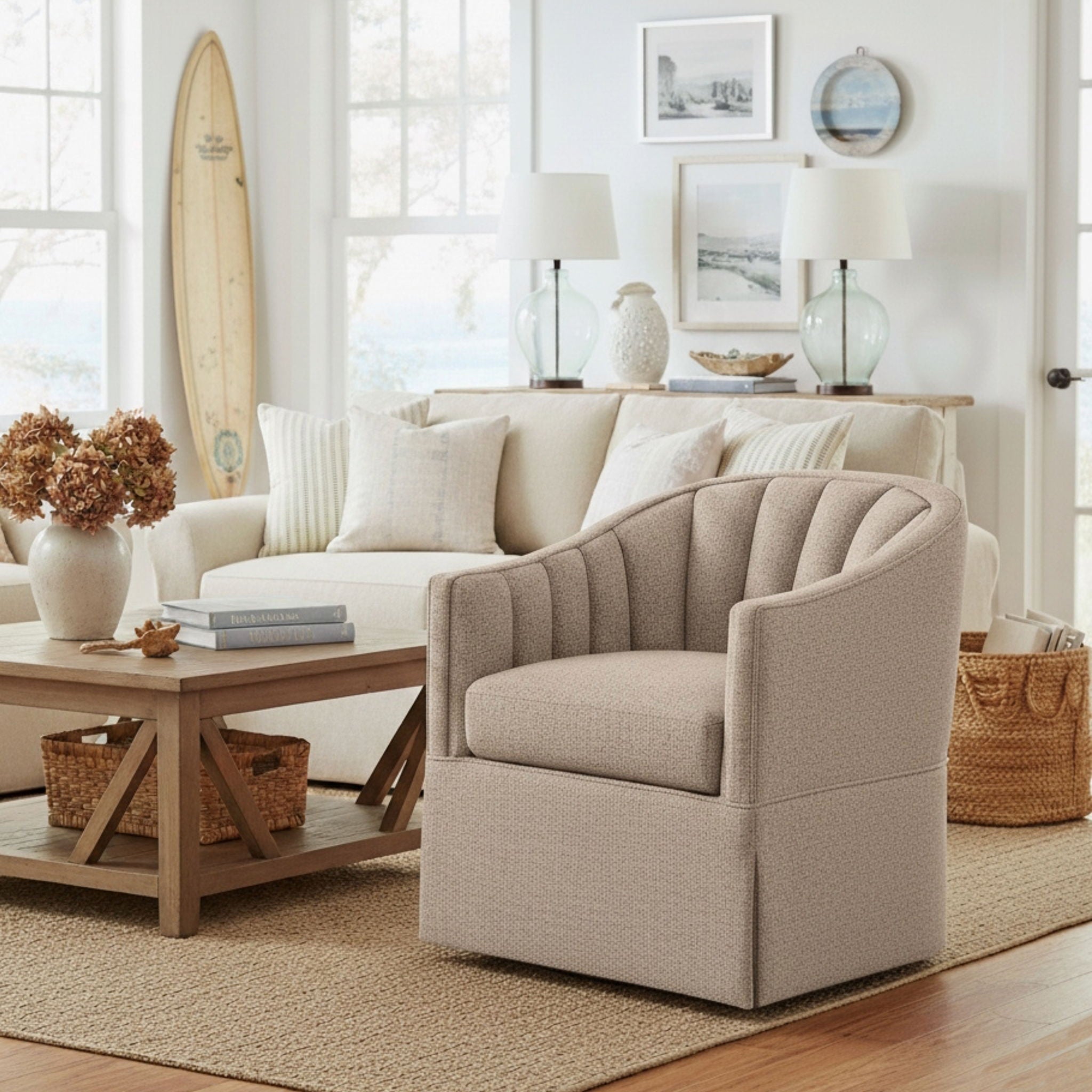 Solitude - Skirted Swivel Accent Chair With Hemp Like
