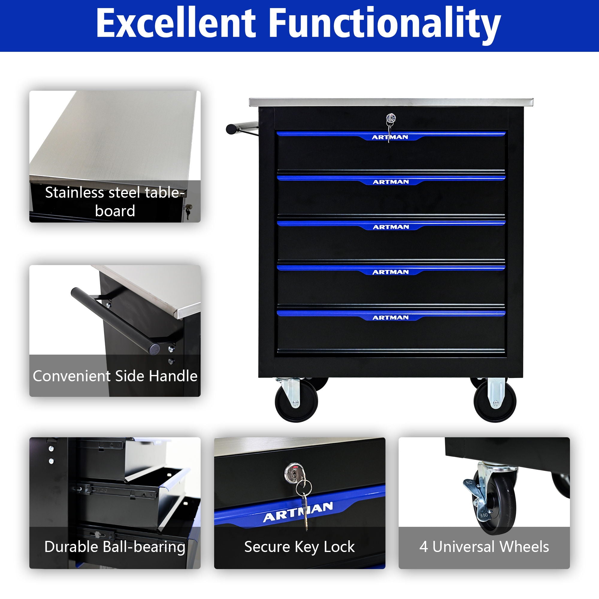 Drawer Multifunctional Tool Cart With Wheels