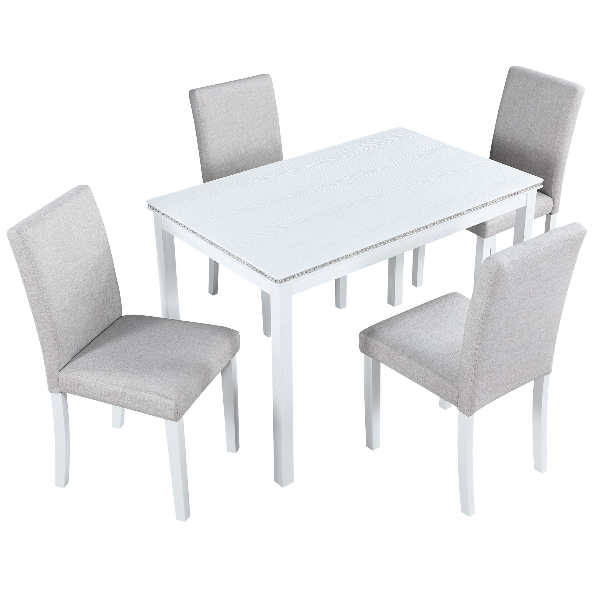 Dining Table Set With Crystal Decoration And Upholstered Chairs