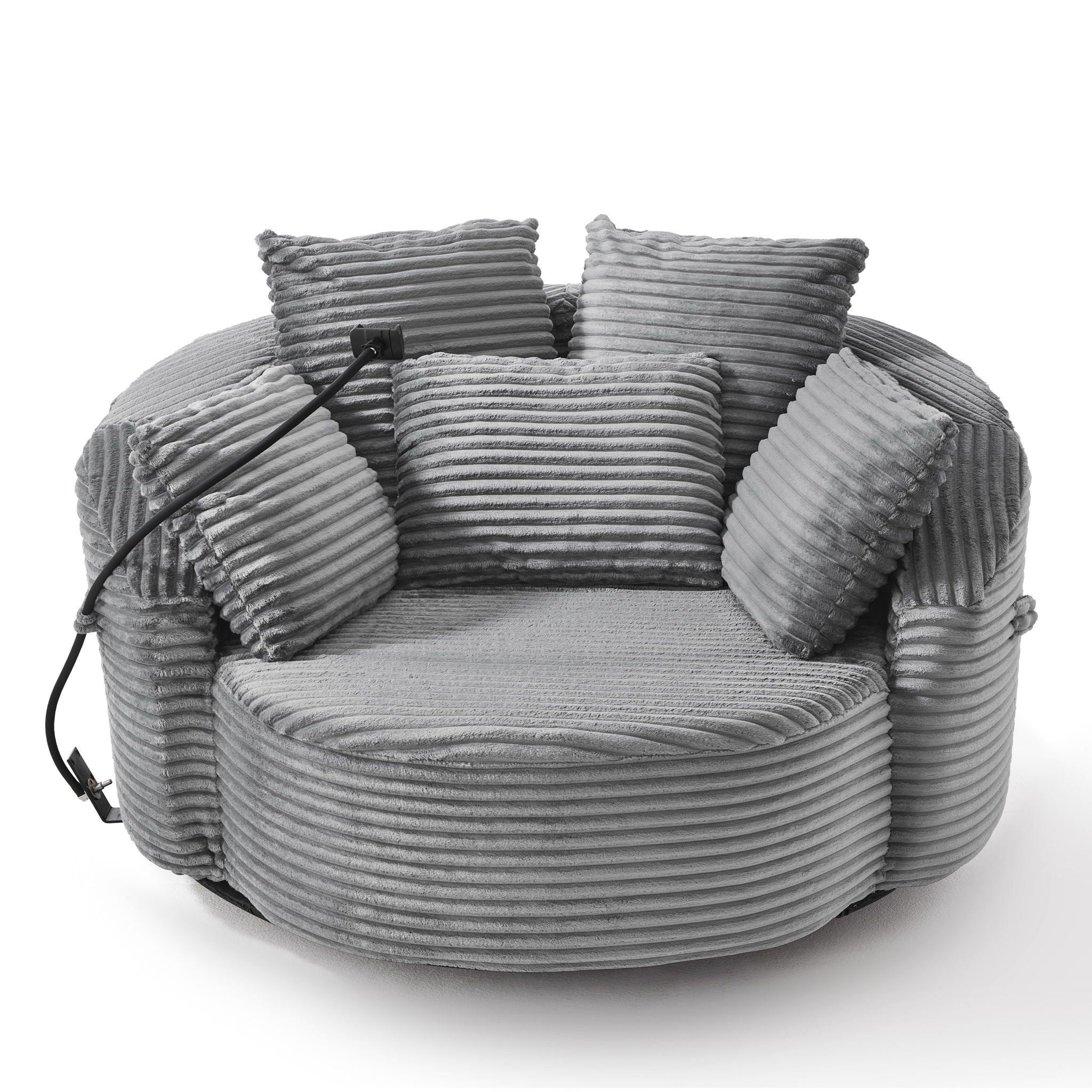 Swivel Accent Barrel Chair With Adjustable Phone Holder, 5 Pillows For Living Room