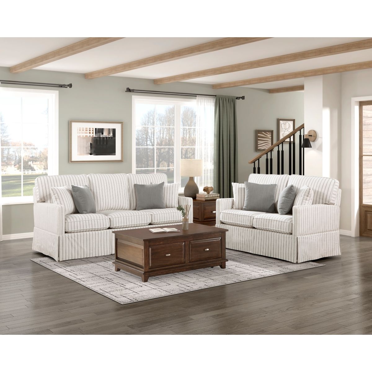 Hampstead - Sofa - White & Gray Stripe