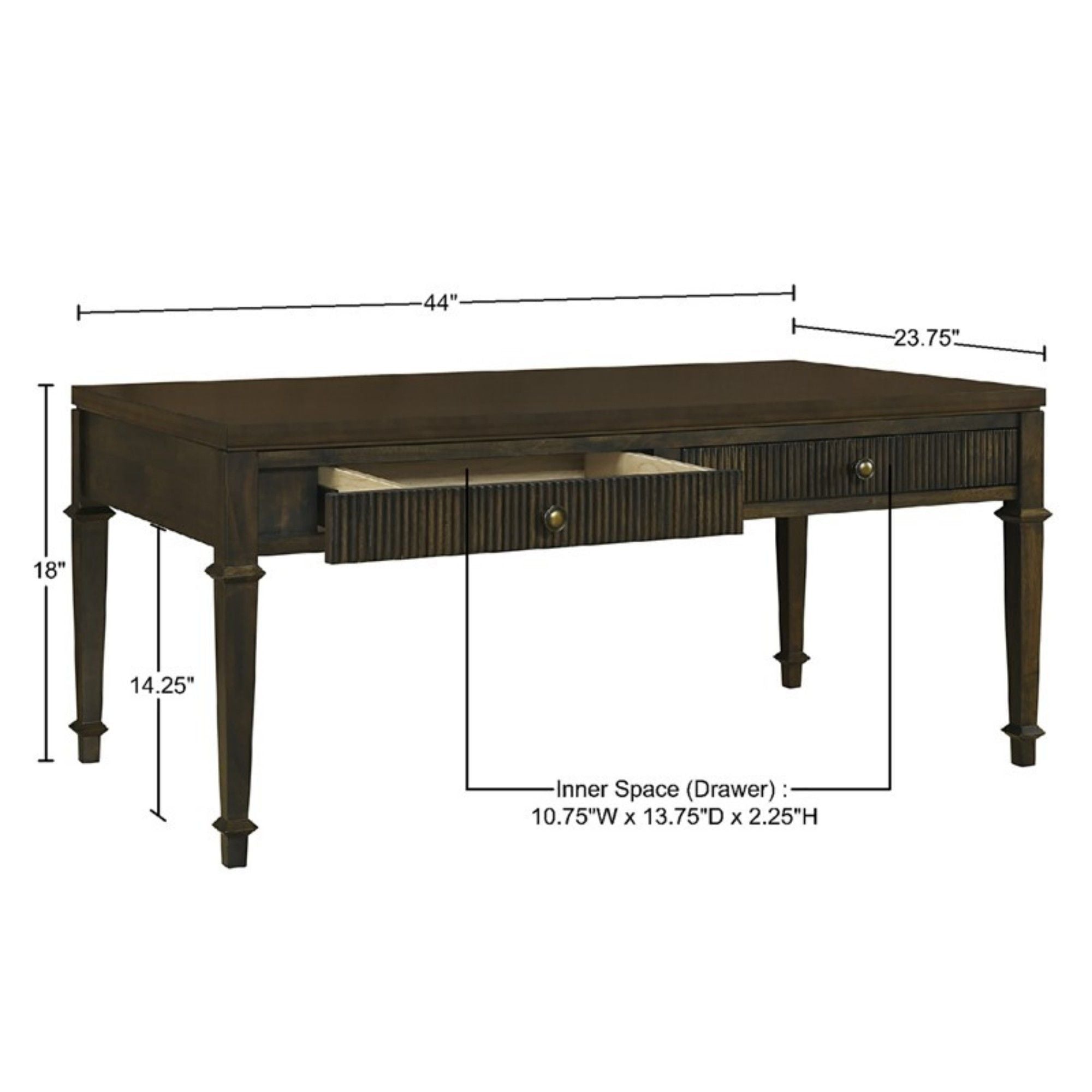 Fluted - 2 Drawer Coffee Table - Brown