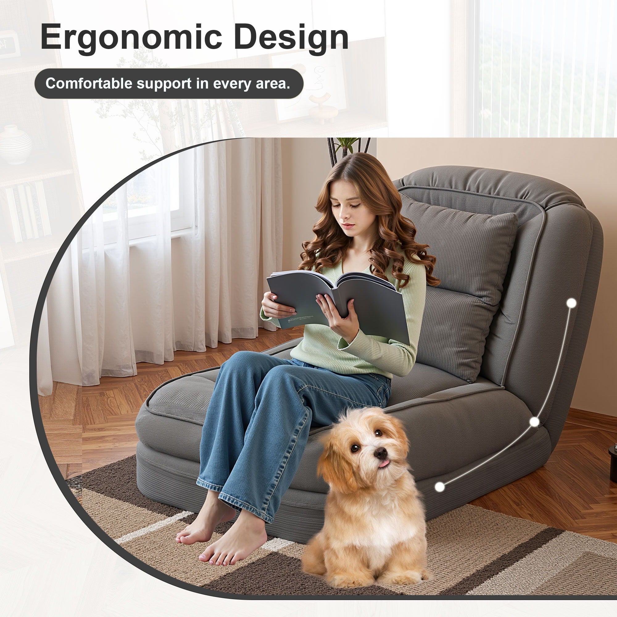Upholstered Foldable Lazy Sofa Bed For Adults And Pets