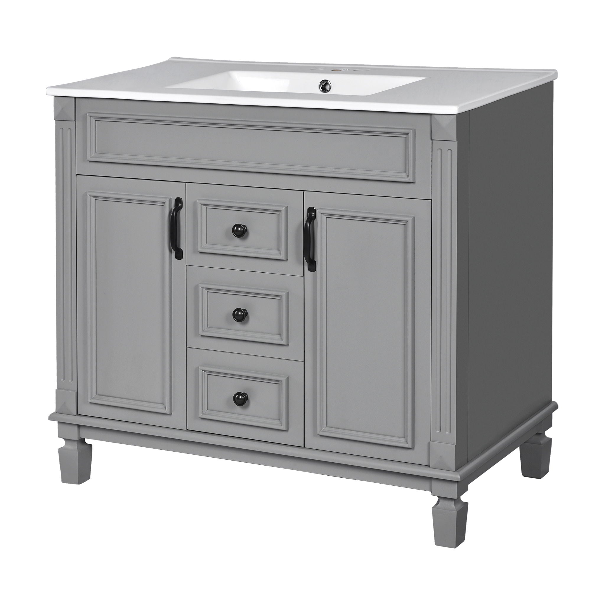 Bathroom Vanity With Top Sink, Mirror Cabinet, 2 Soft Closing Doors & 2 Drawers
