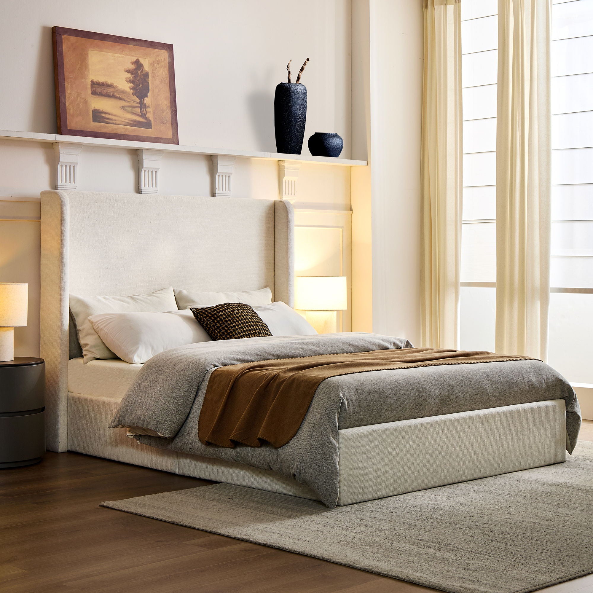 Carmen - Full Size Upholstered Wingback Bed - Ivory