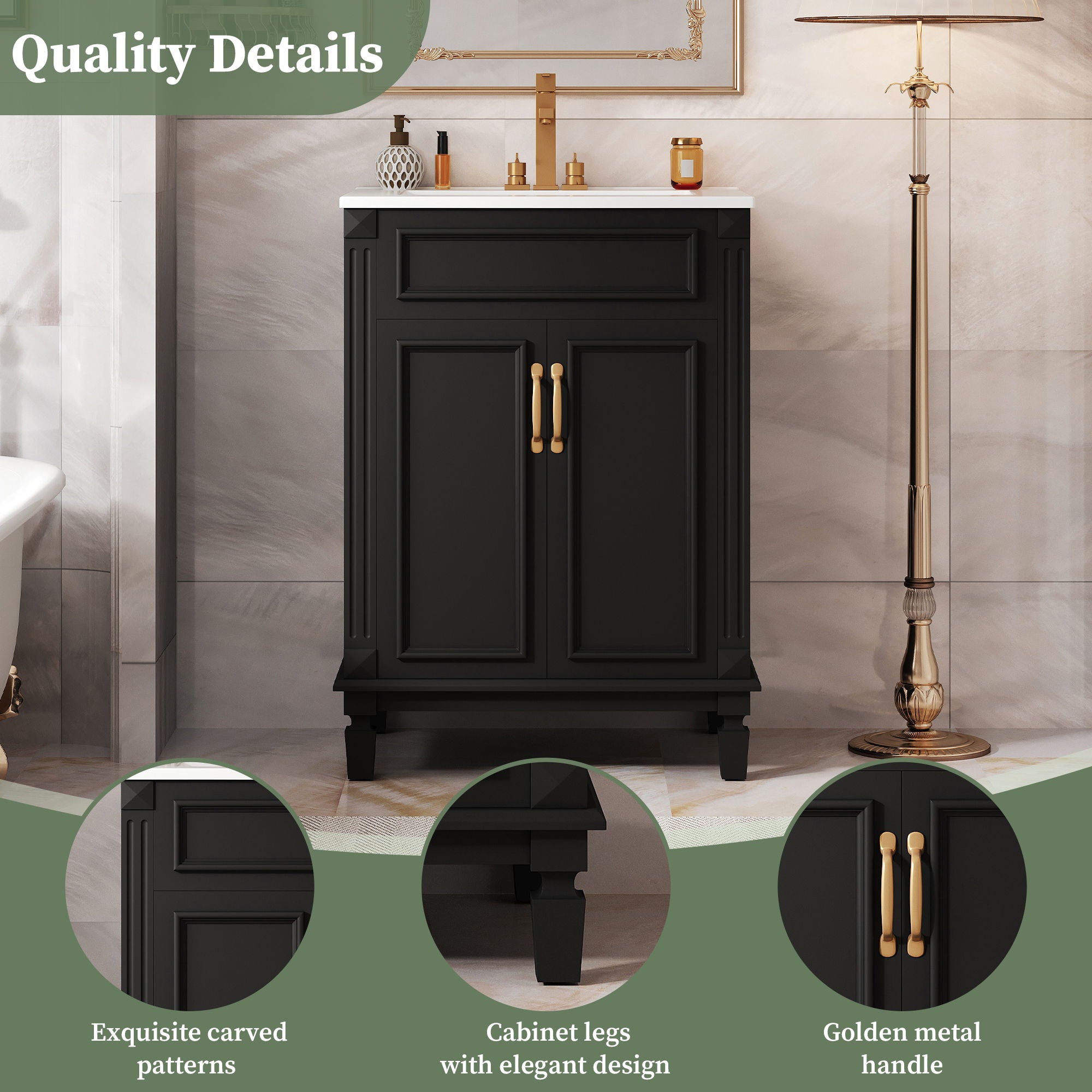 Bathroom Vanity With Top Sink, Cabinet With 2 Soft Closing Doors