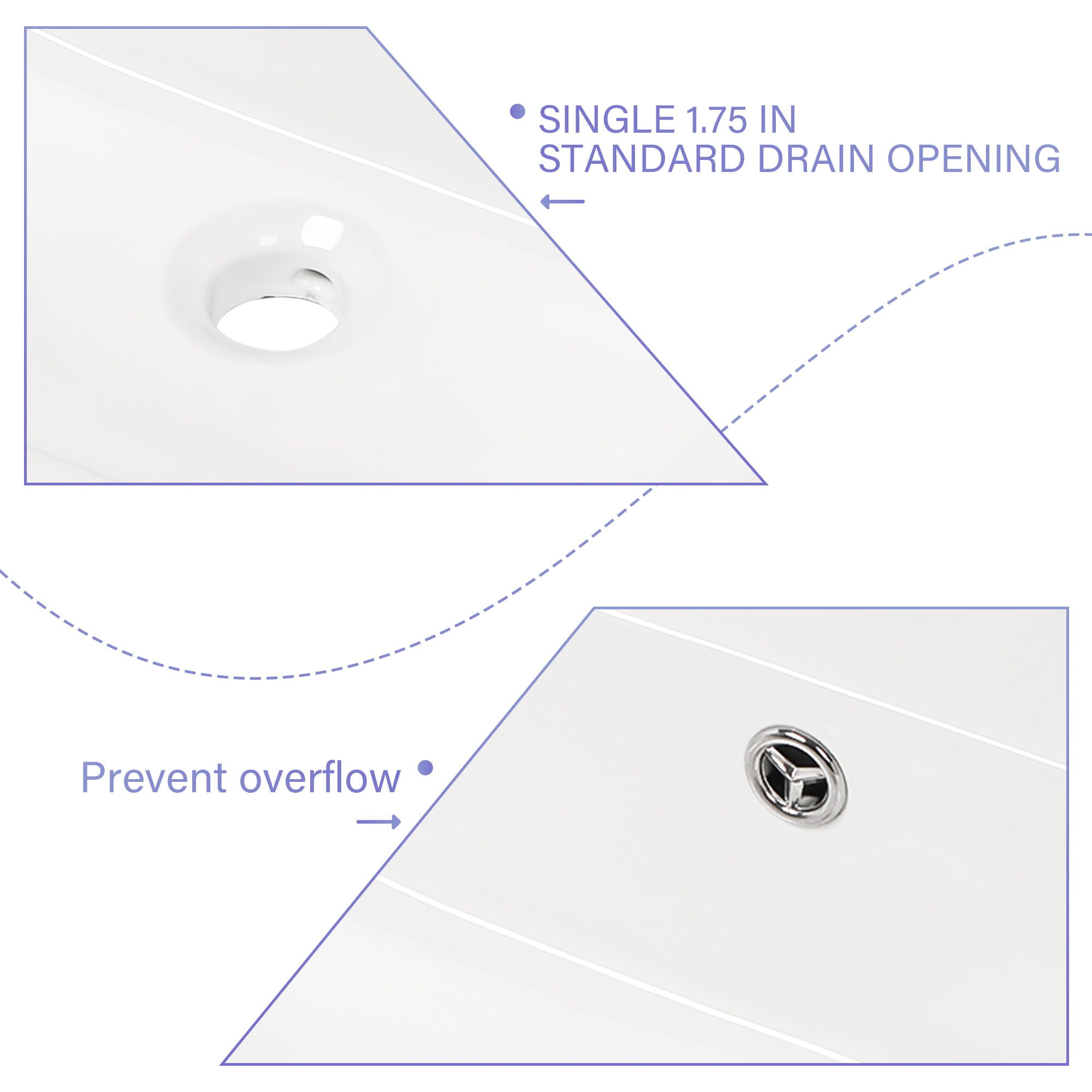 Modern Ceramic Rectangular Wall Mounted Bathroom Sink With Faucet Hole & Overflow
