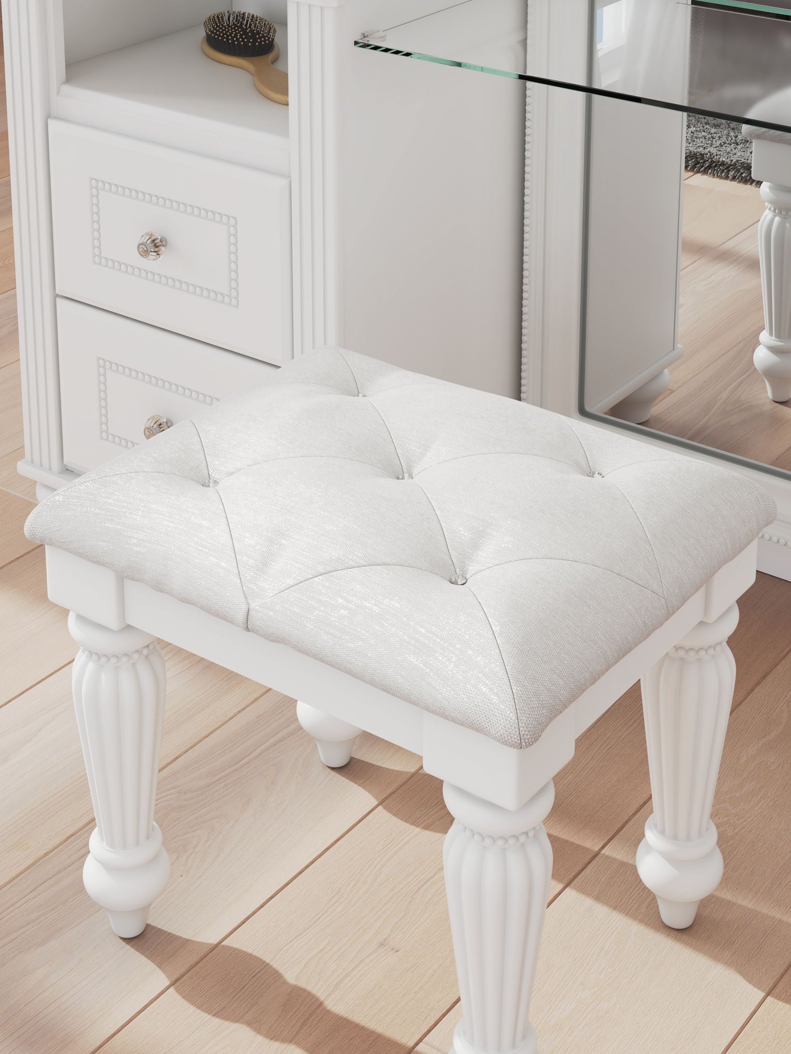 Kozlani - Vanity Upholstered Stool - White