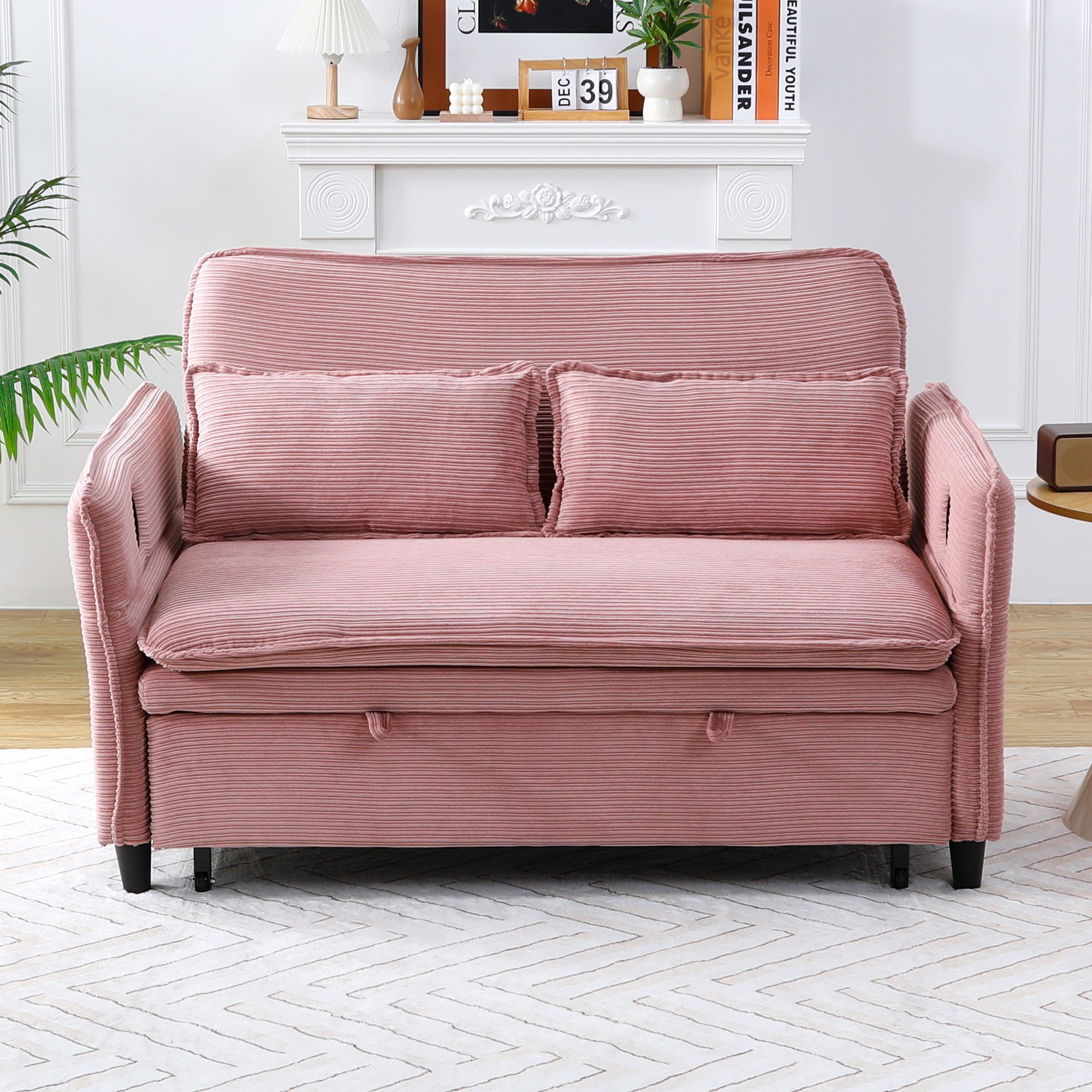 Modern Fabric Multi-Functional Sofa Bed With Adjustable Armrests And Backrests