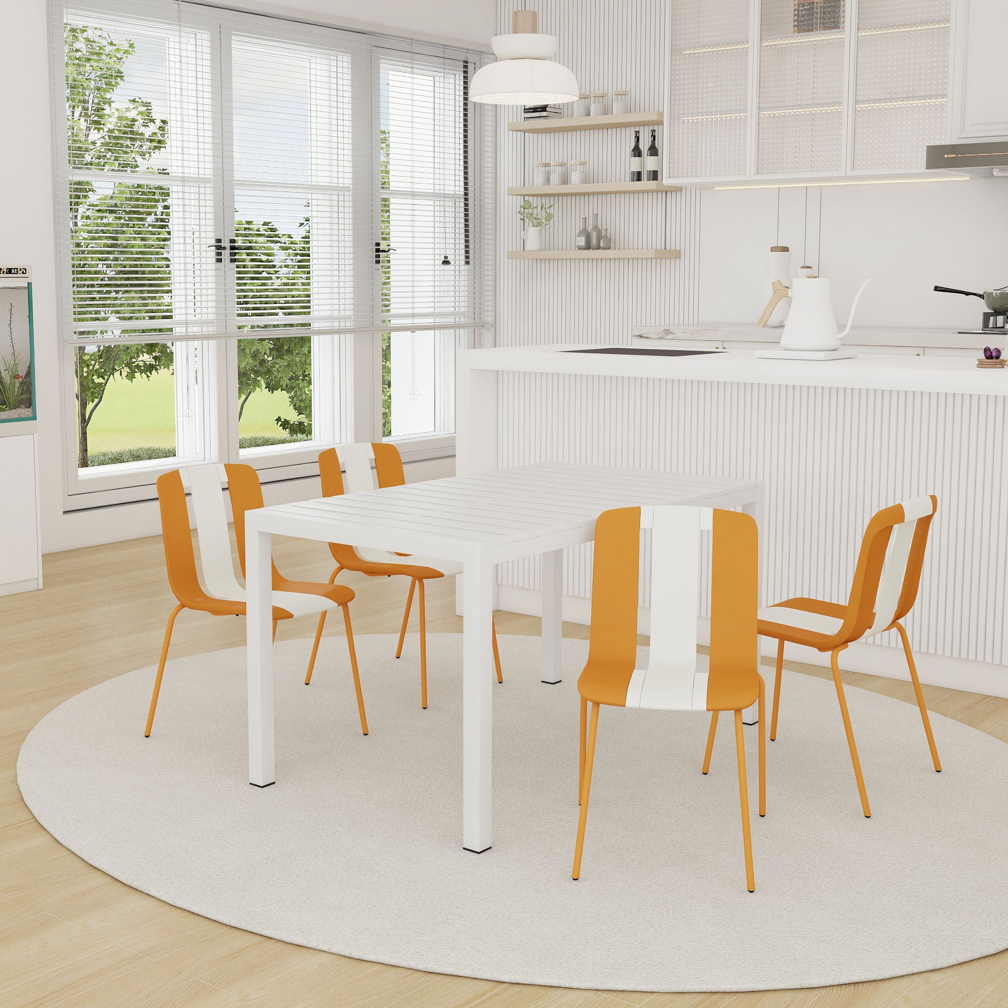 Modern Striped Blocking Single Chairs, Waterproof And Fade Resistant (Set of 4)