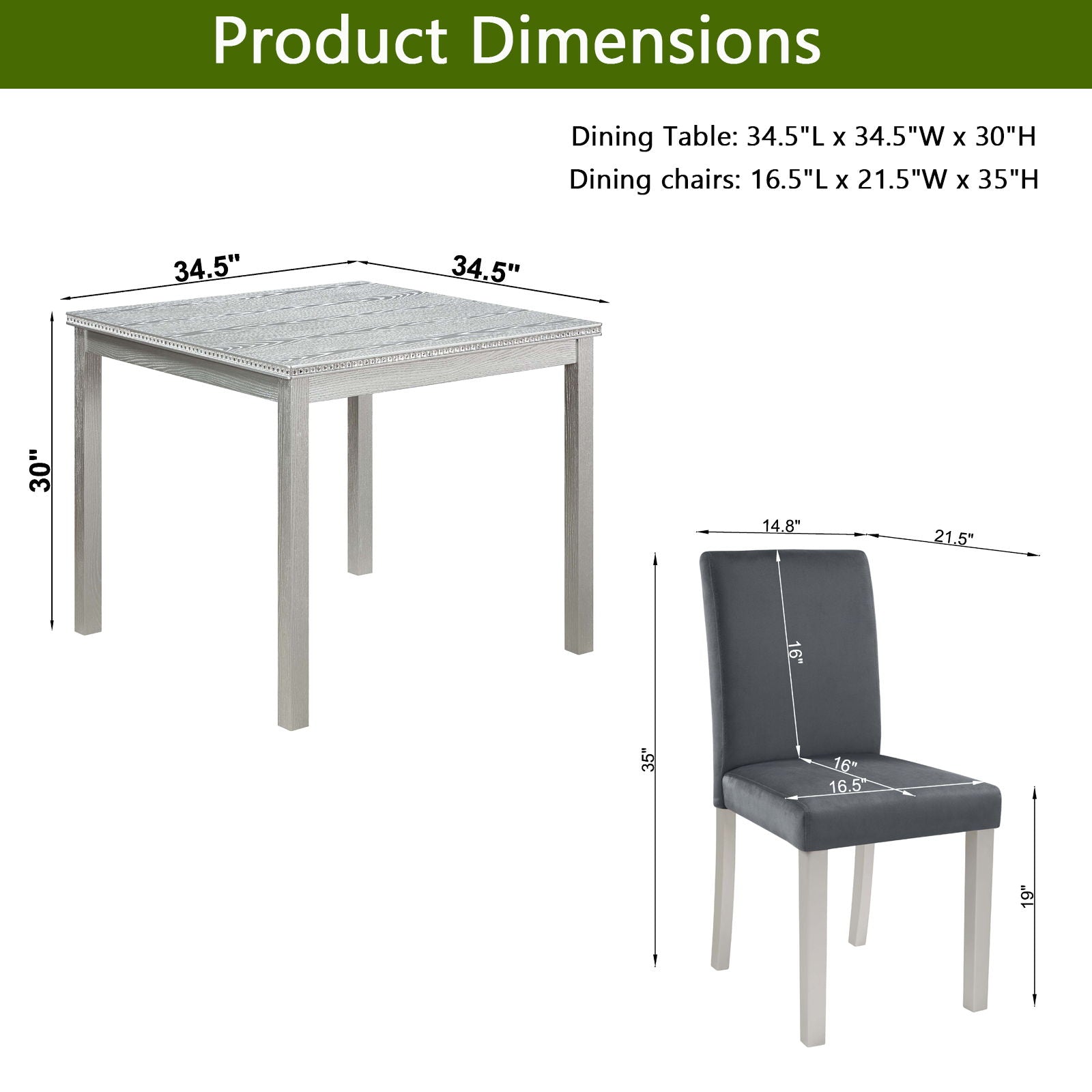5 Pieces Wooden Dining Table Set, Square Table And 4 Upholstered Chairs