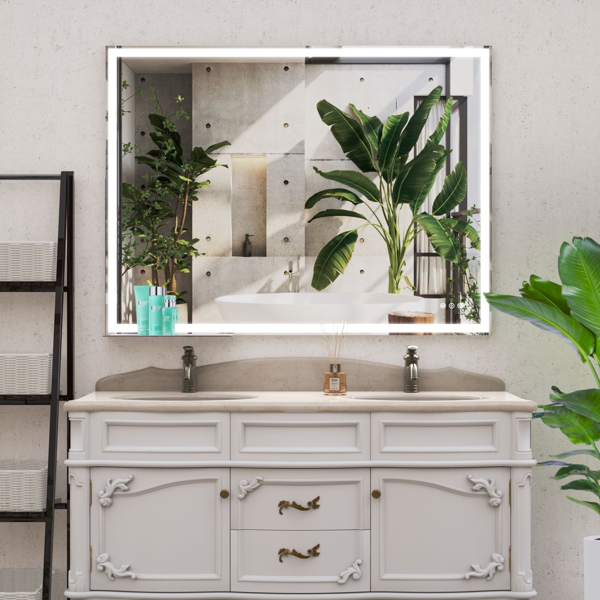 LED Bathroom Vanity Mirror Wall Mounted Adjustable / Warm / Natural Lights Anti-Fog Touch Switch With Memory Modern Smart Large Bathroom Mirrors