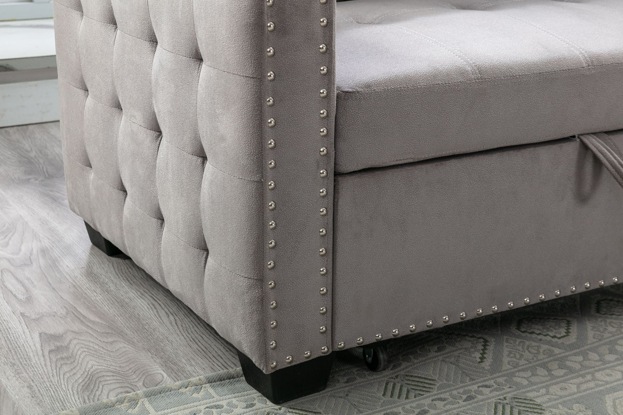 Reversible Sectional Storage Sleeper Sofa Bed, L-Shape 2 Seat Sectional Chaise With Storage, Skin-Feeling Fabric