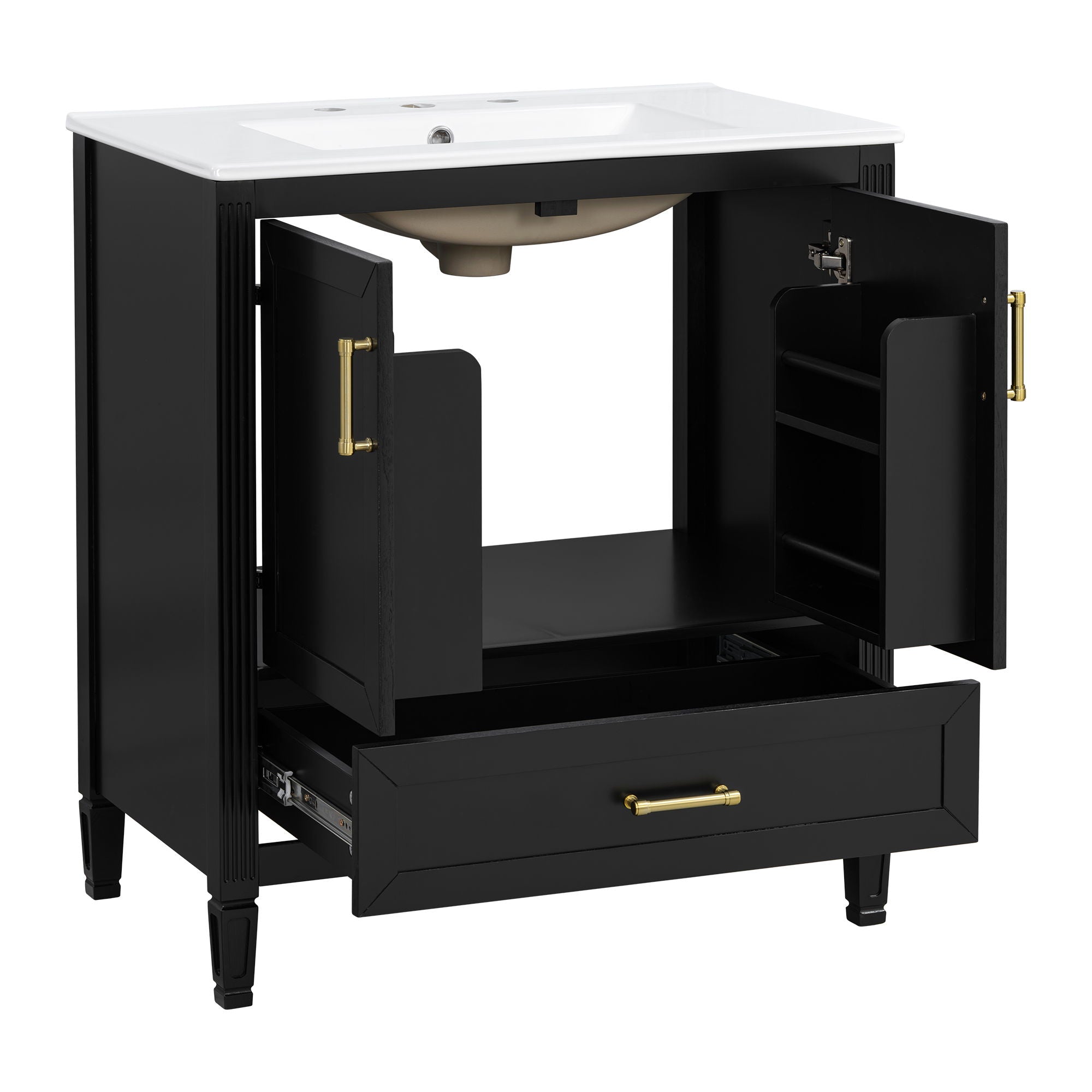 Elegant Fluted Bathroom Vanity With Sink, Soft Close Doors & Drawer