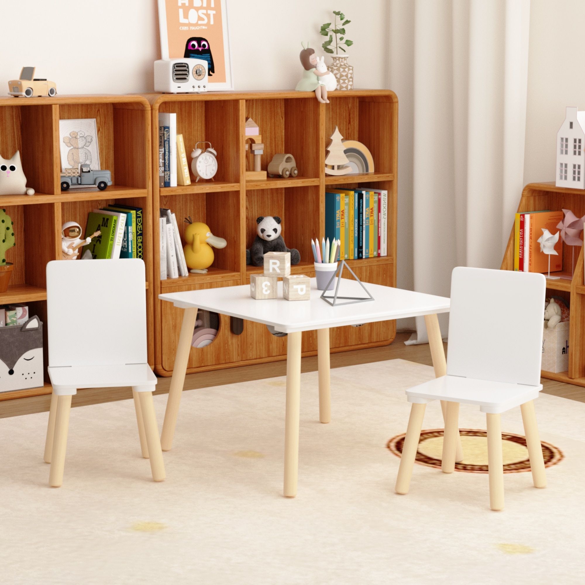 Kids Table And 2 Chairs Set, 3 Piece Toddler Activity Play - White