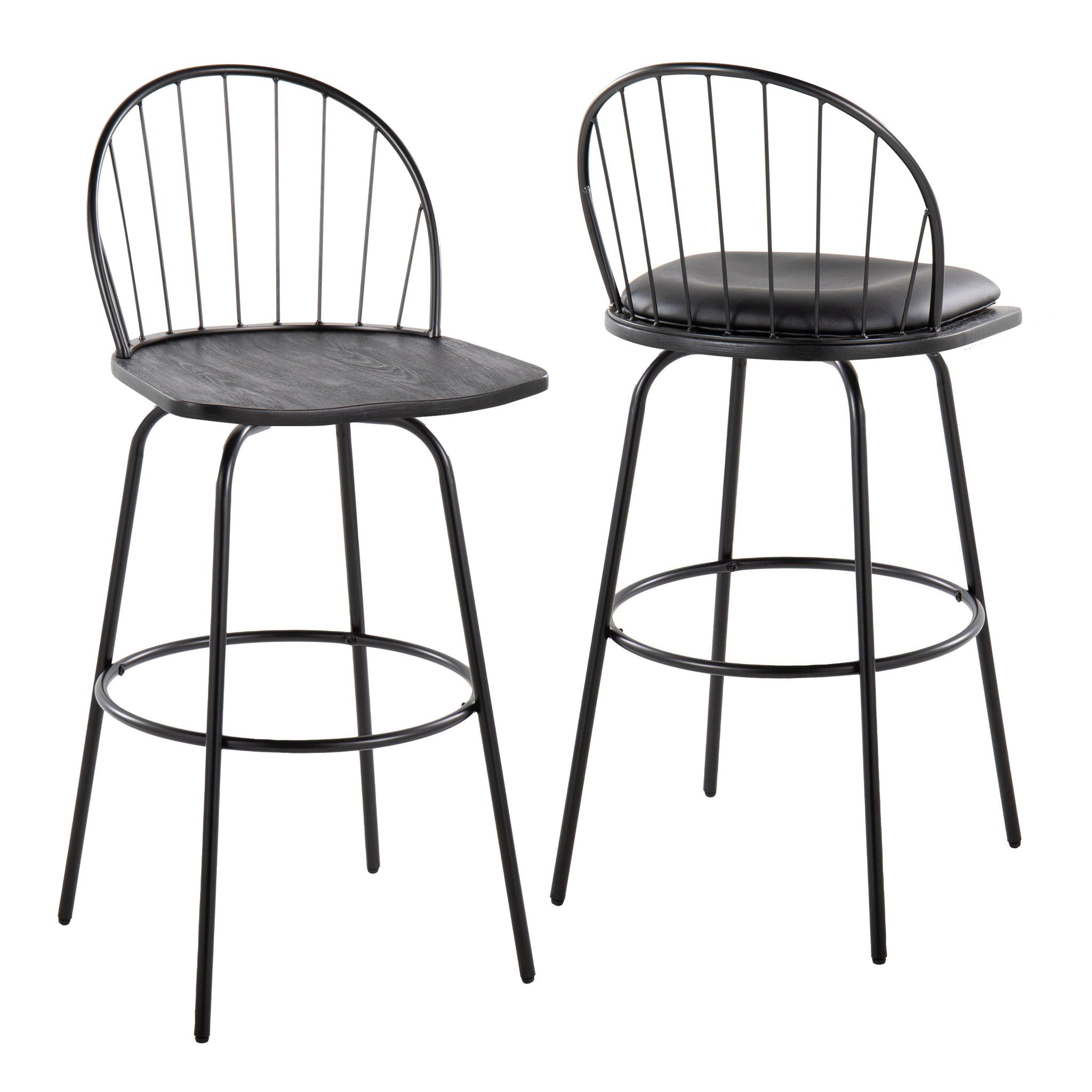 Riley - Claire Farmhouse Fixed Height Barstool With Swivel With Round Footrest (Set of 2)