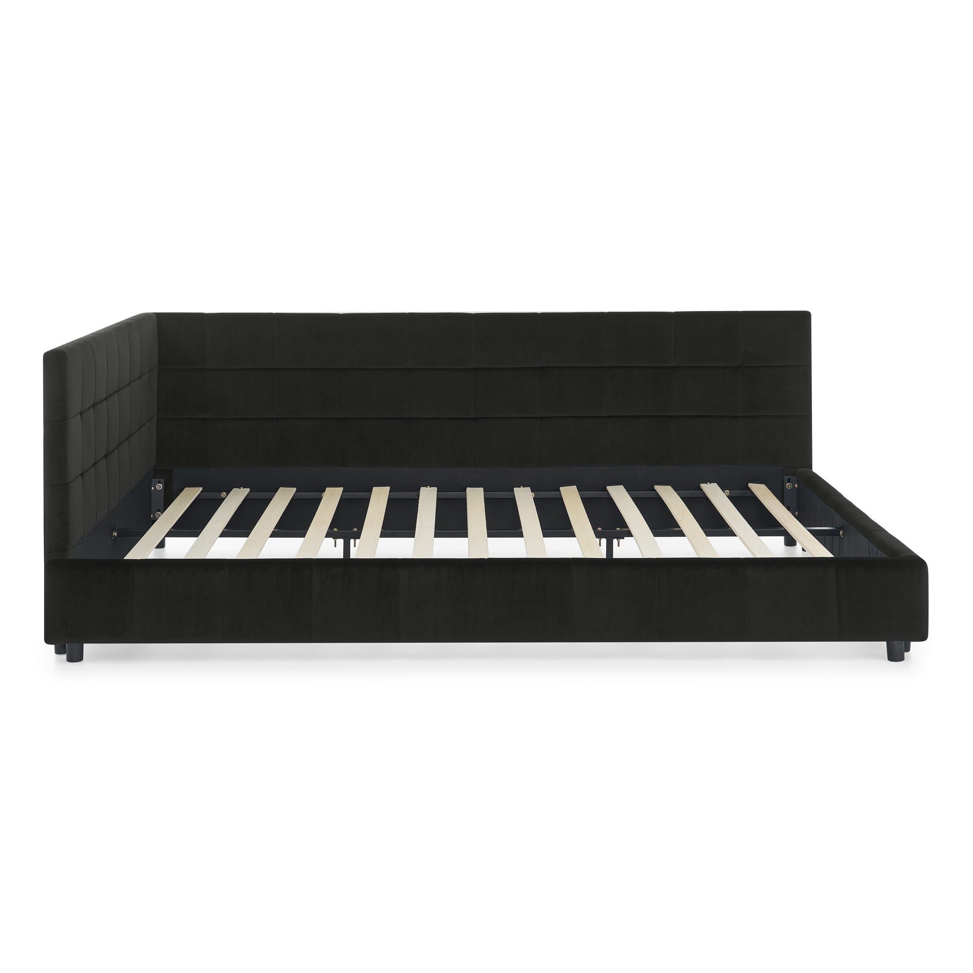 Mid-Century Storage Upholstered Tufted Bed Frame With Backrest And Armrests