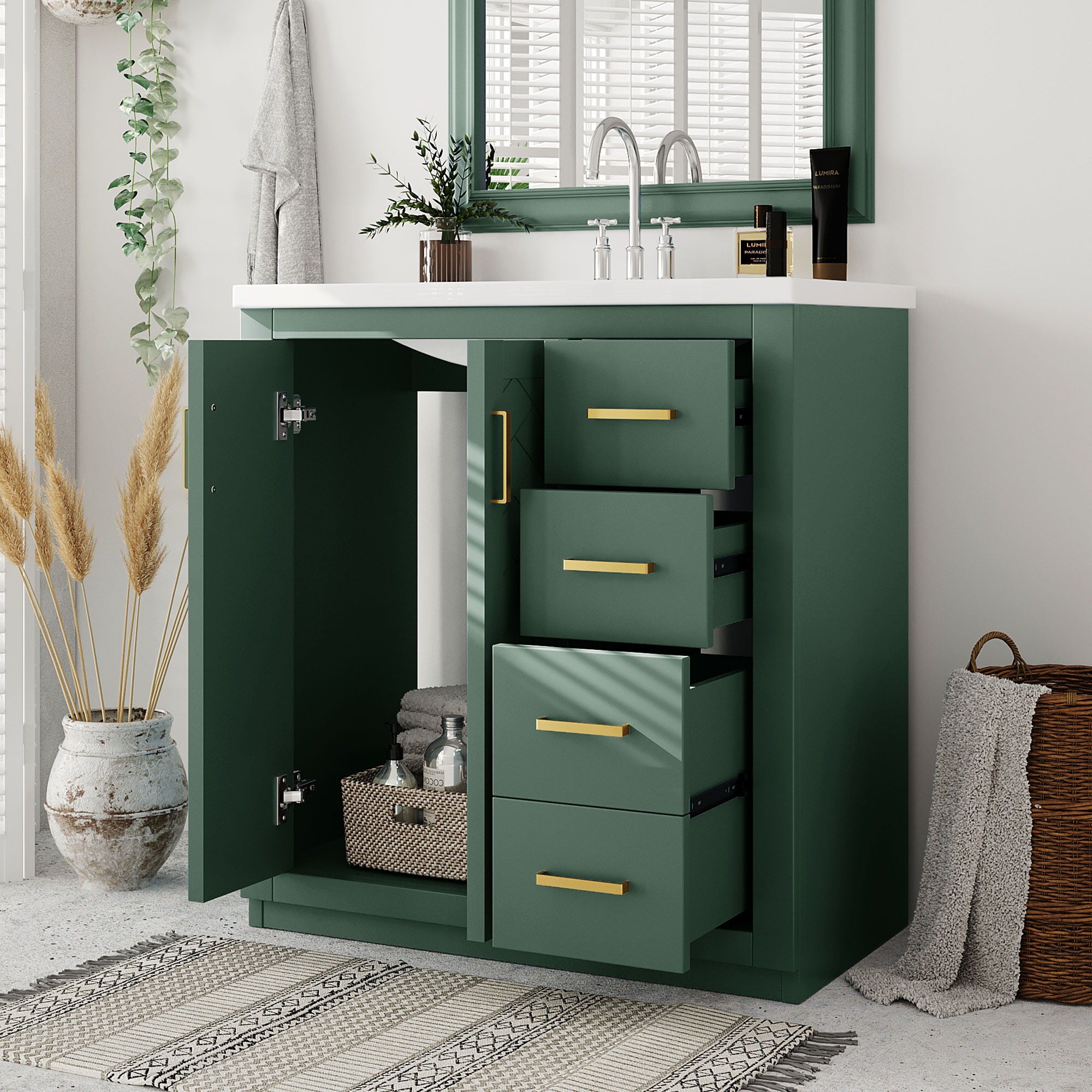 Bathroom Vanity With Sink, Storage Cabinet, Freestanding Set With 3 Drawers & Soft Closing Doors