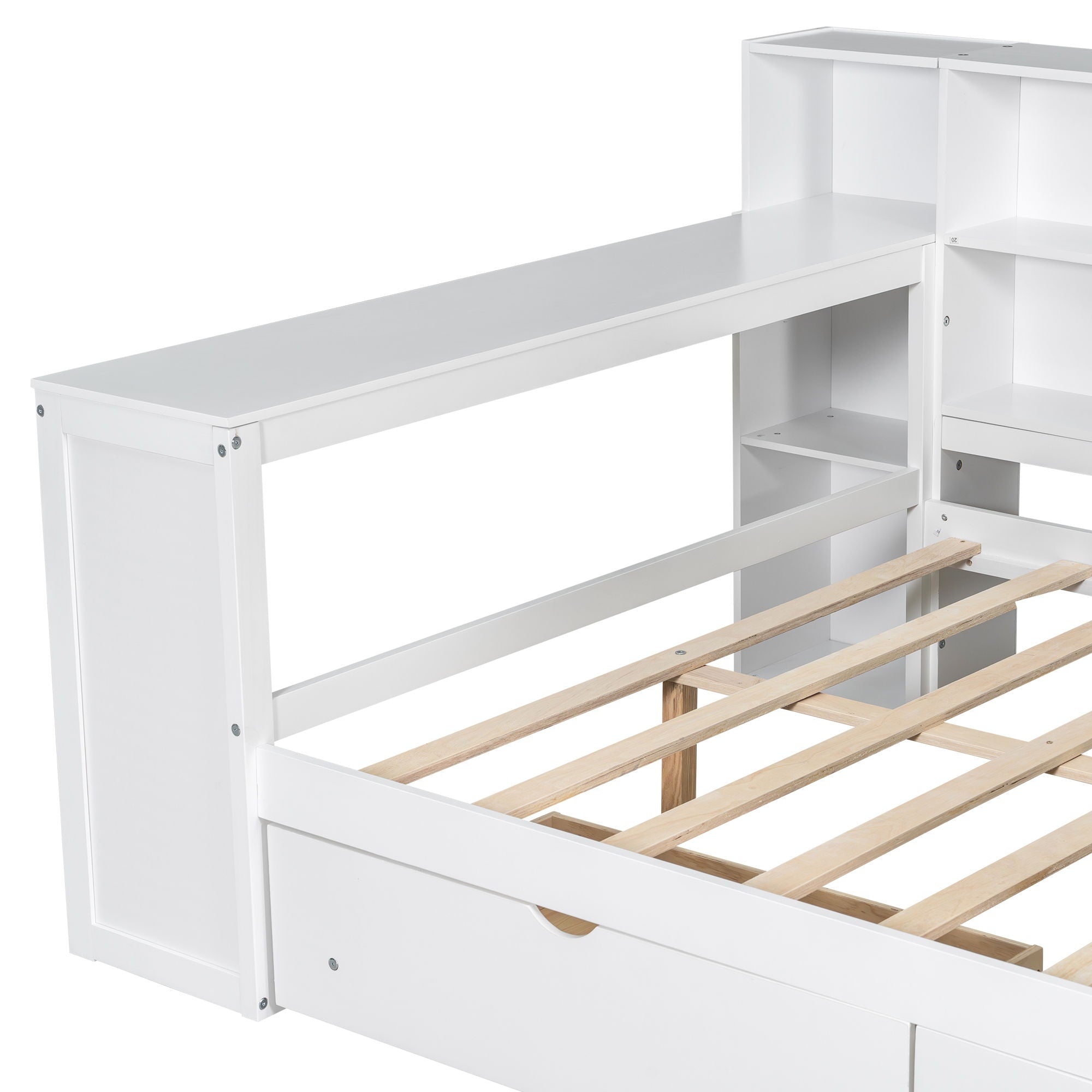 Platform Bed With Storage Shelves, Drawers, Charging Station, LED, Desk