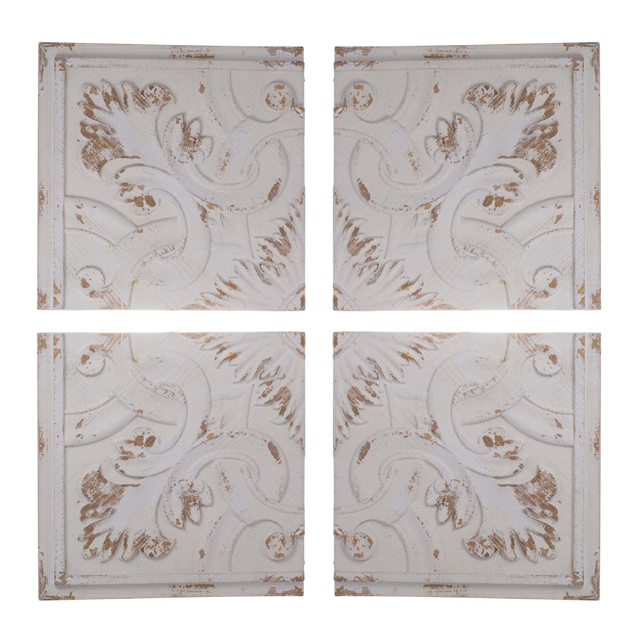 Distressed Wooden Square Wall Panels (Set of 4) - White
