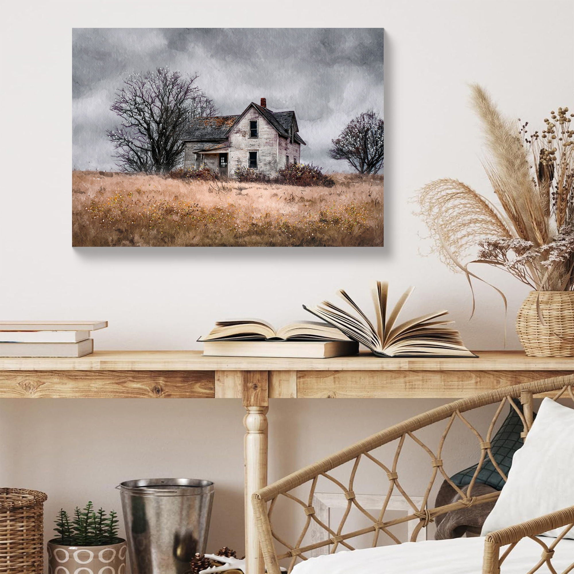 Framed Wall Art Barn Wall Art Country Field Landscape Poster Home Decor - Vintage