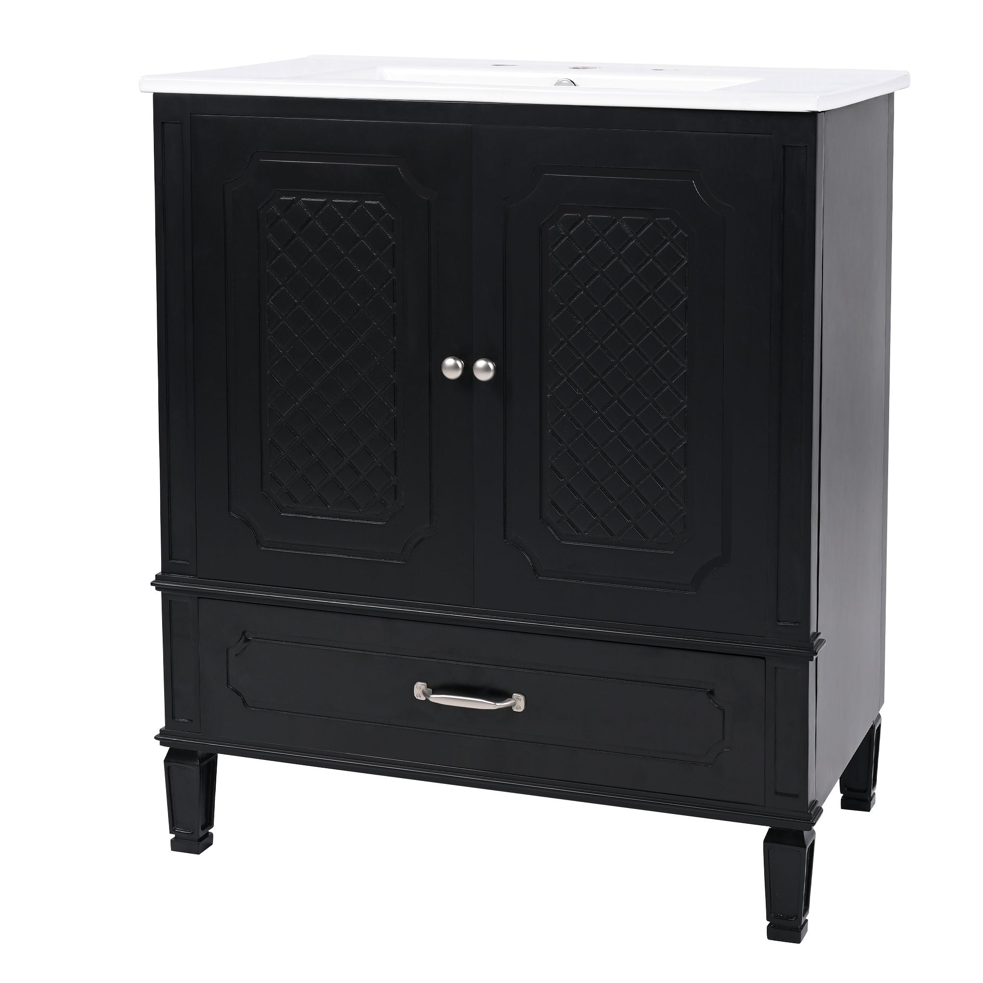 Vintage Style 30" Bathroom Vanity With Sink, Multi Functional Storage, Soft Closing Door - Black