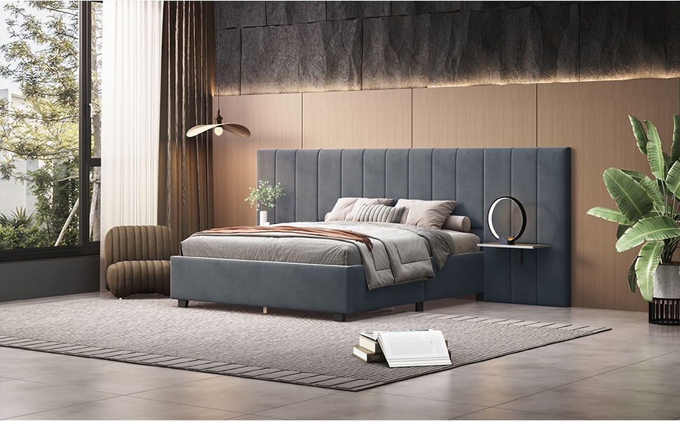 Upholstered Platform Bed With Big Headboard