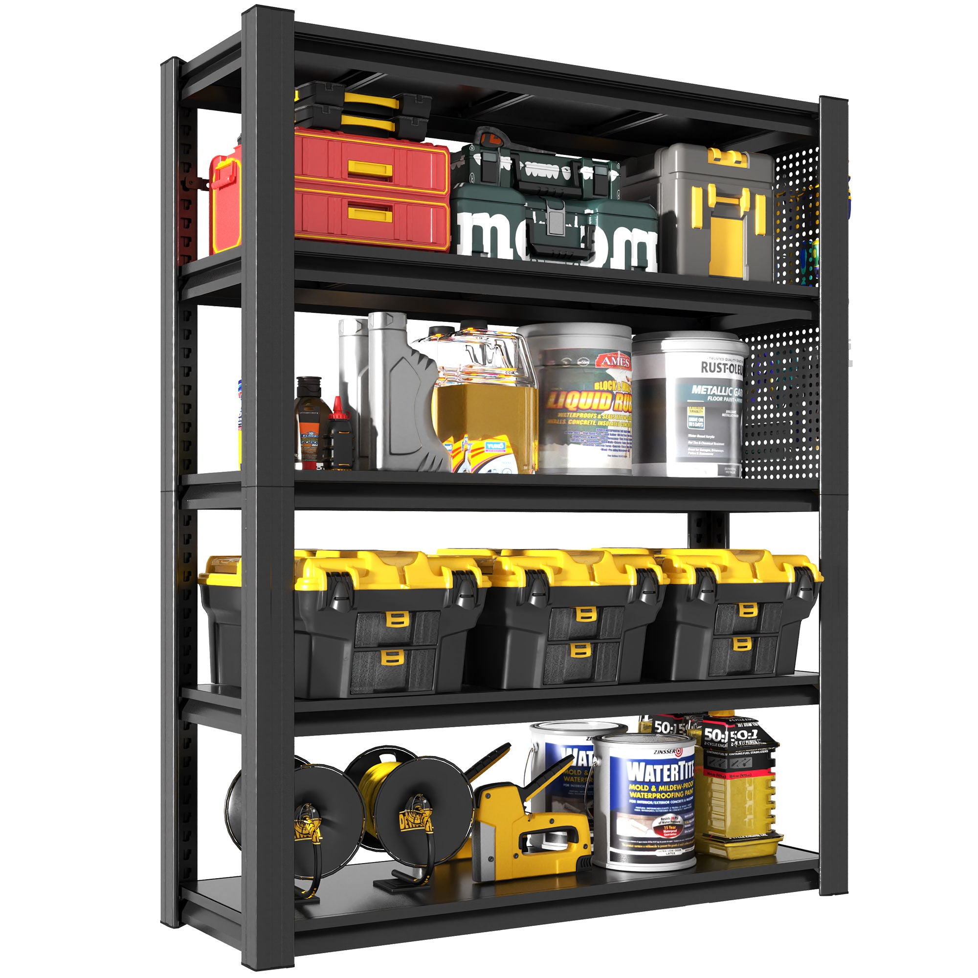 Industrial 5-Tier Adjustable Shelving Unit With Pegboard Heavy-Duty Storage