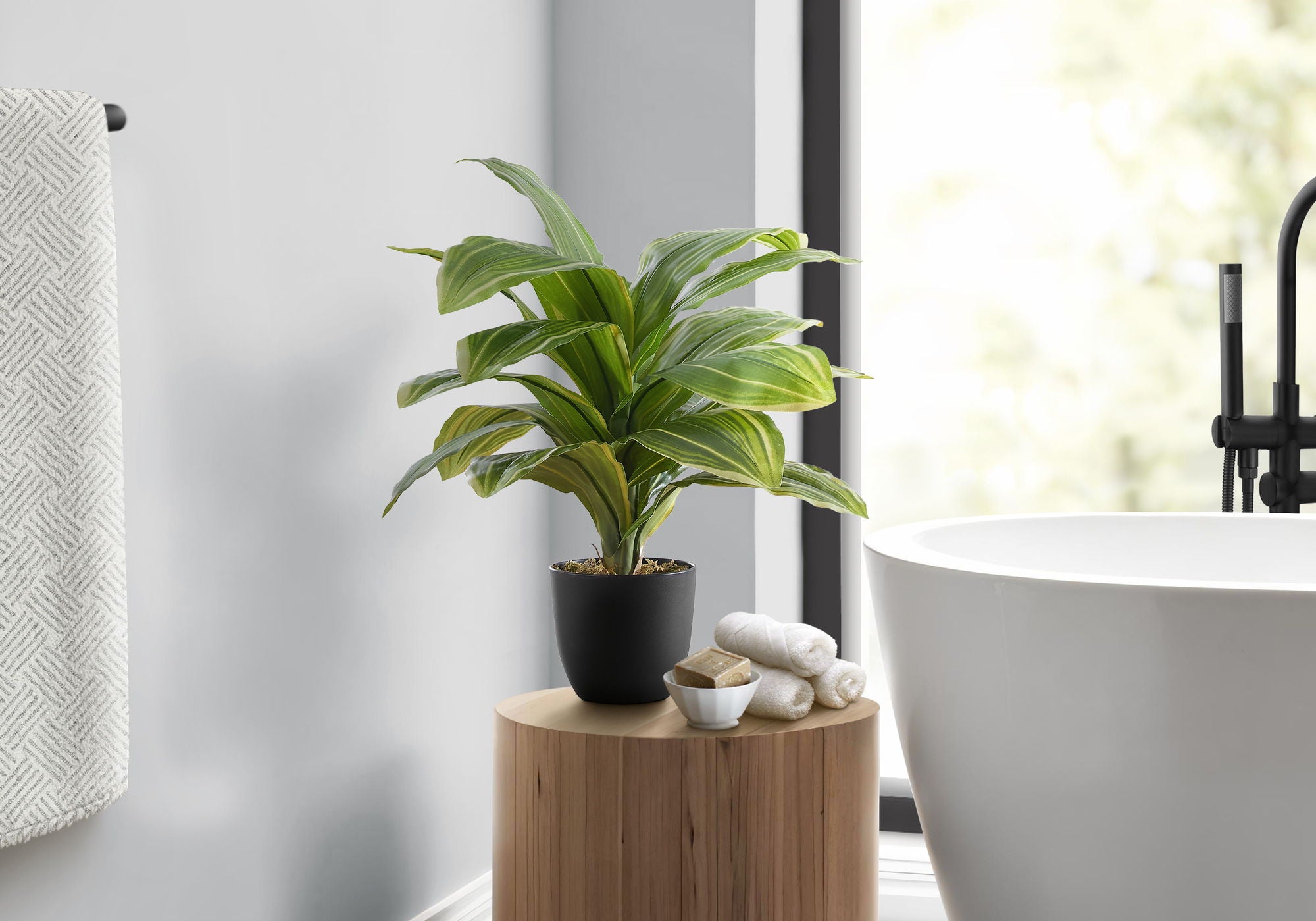 17" Tall, Artificial Plant, Dracaena, Indoor, Faux, Fake, Table, Greenery, Potted, Real Touch, Decorative - Green / Black