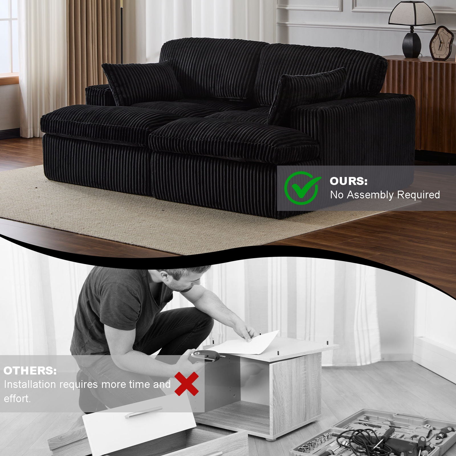 Double Chaise Lounge Chair, Oversized Upholstered Sleeper Cloud Couch