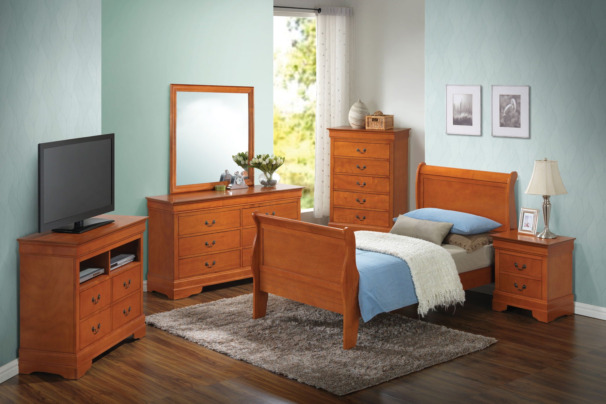 Louis Phillipe - Panel Sleigh Bed