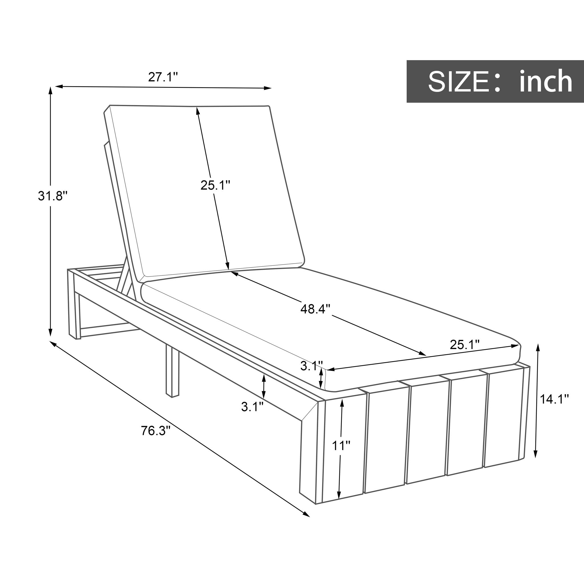 Adjustable Outdoor Chaise Lounge Patio Recliner - Beige / Light Teak