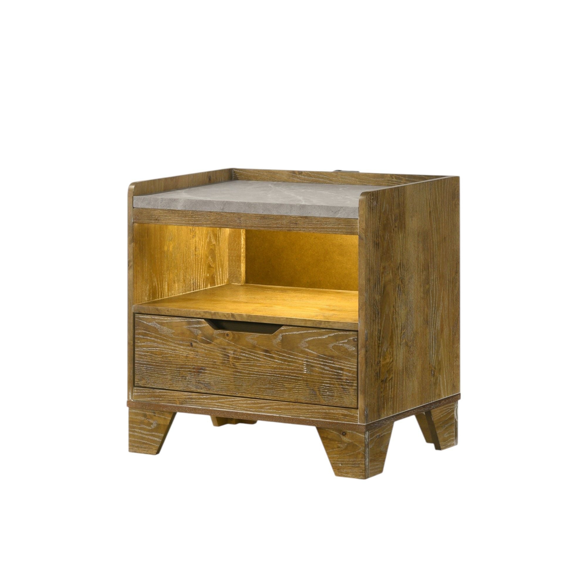 Garcia - Nightstand With LED And USB Port - Light Brown