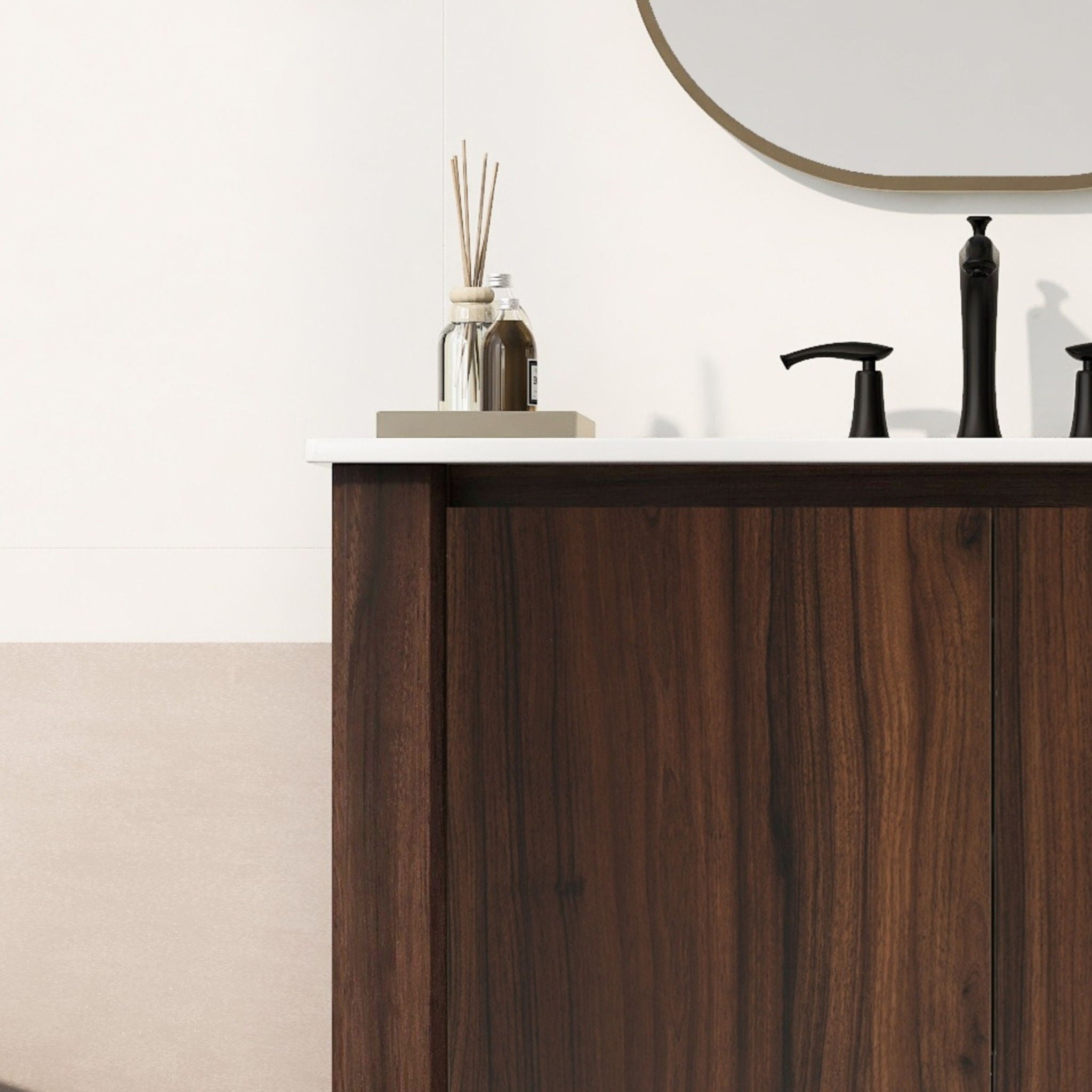 Modern Bathroom Vanity With Rectangle Ceramic Sink, Soft Closing Doors