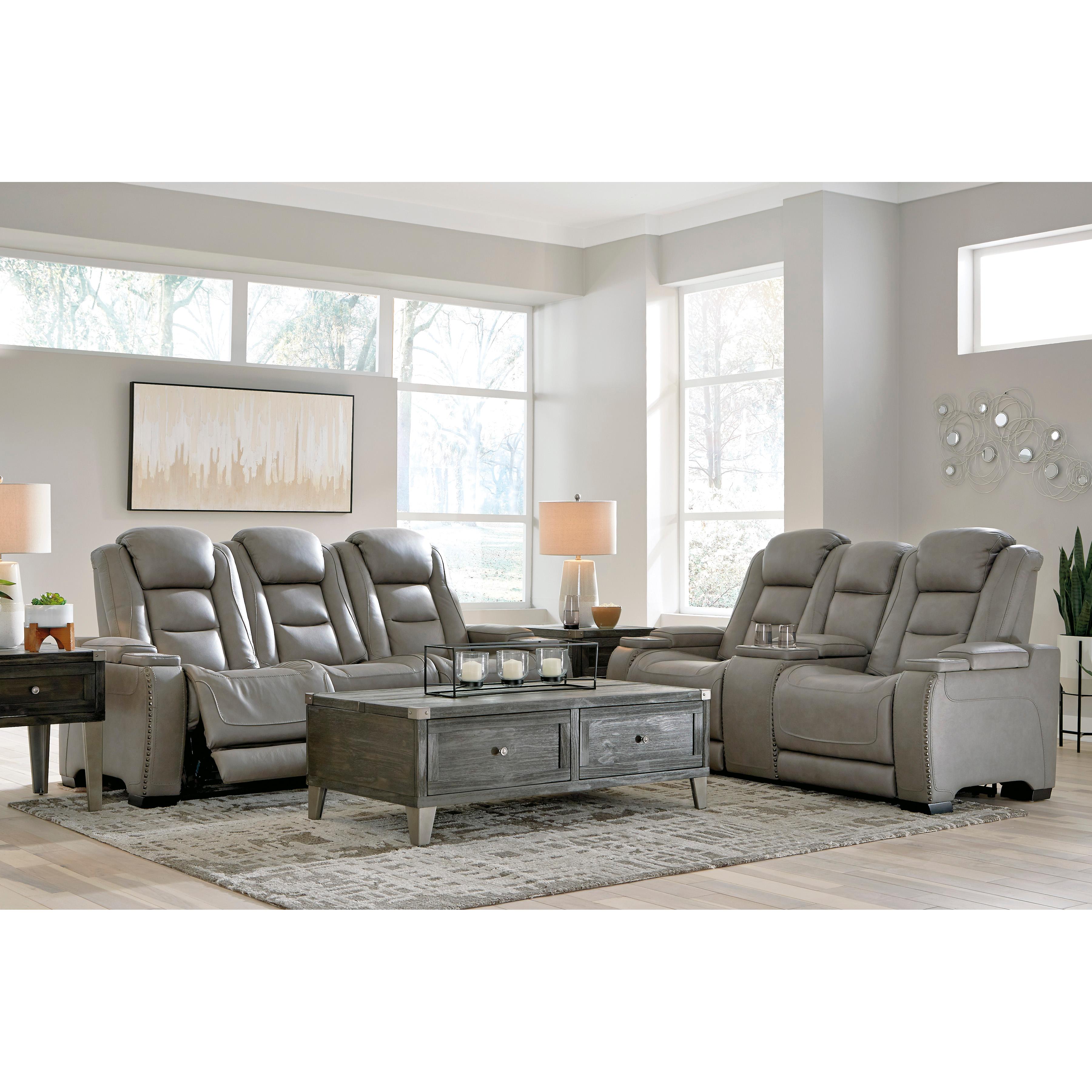 Signature Design by Ashley The Man-Den Power Reclining Leather Match Loveseat with Console U8530518 IMAGE 13
