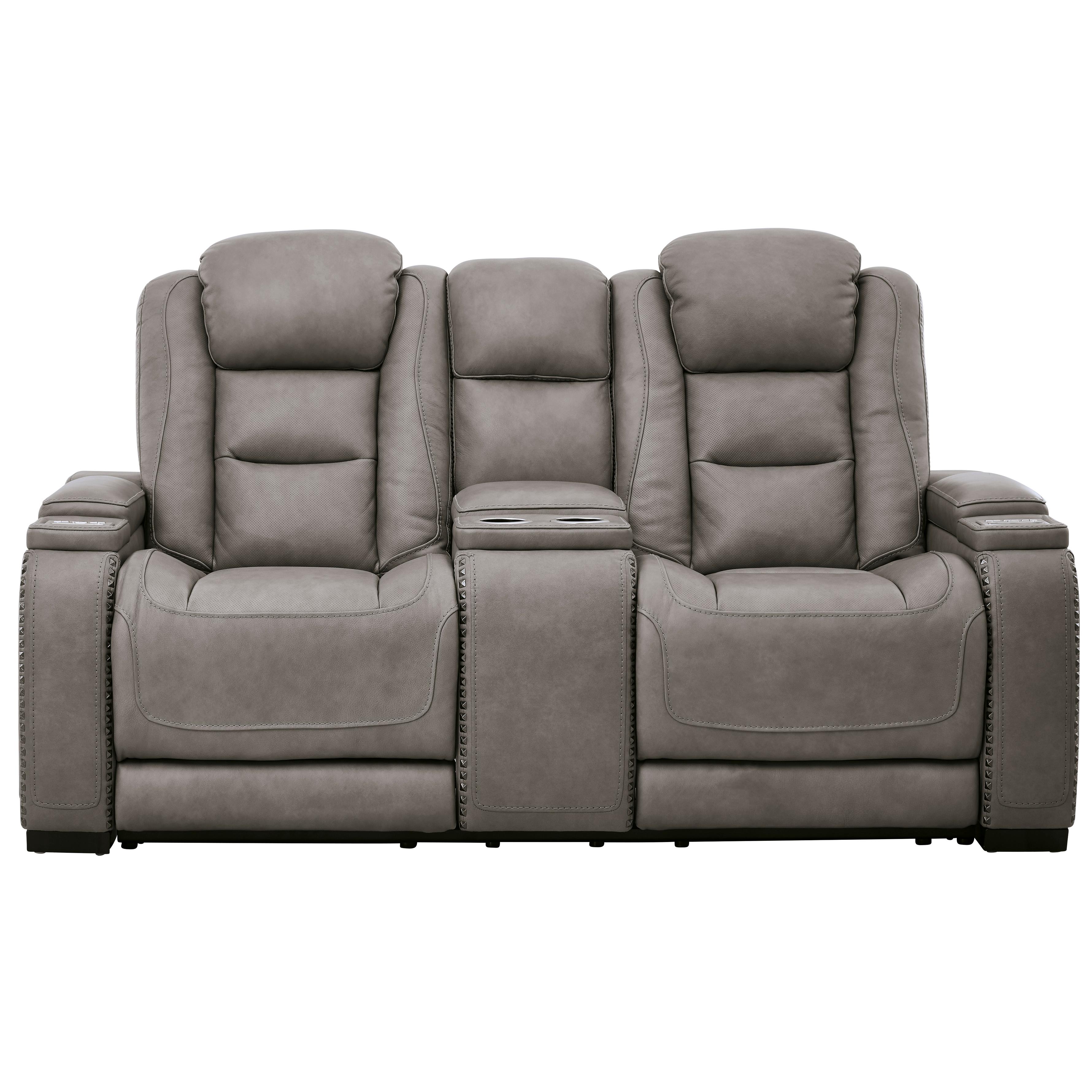 Signature Design by Ashley The Man-Den Power Reclining Leather Match Loveseat with Console U8530518 IMAGE 3