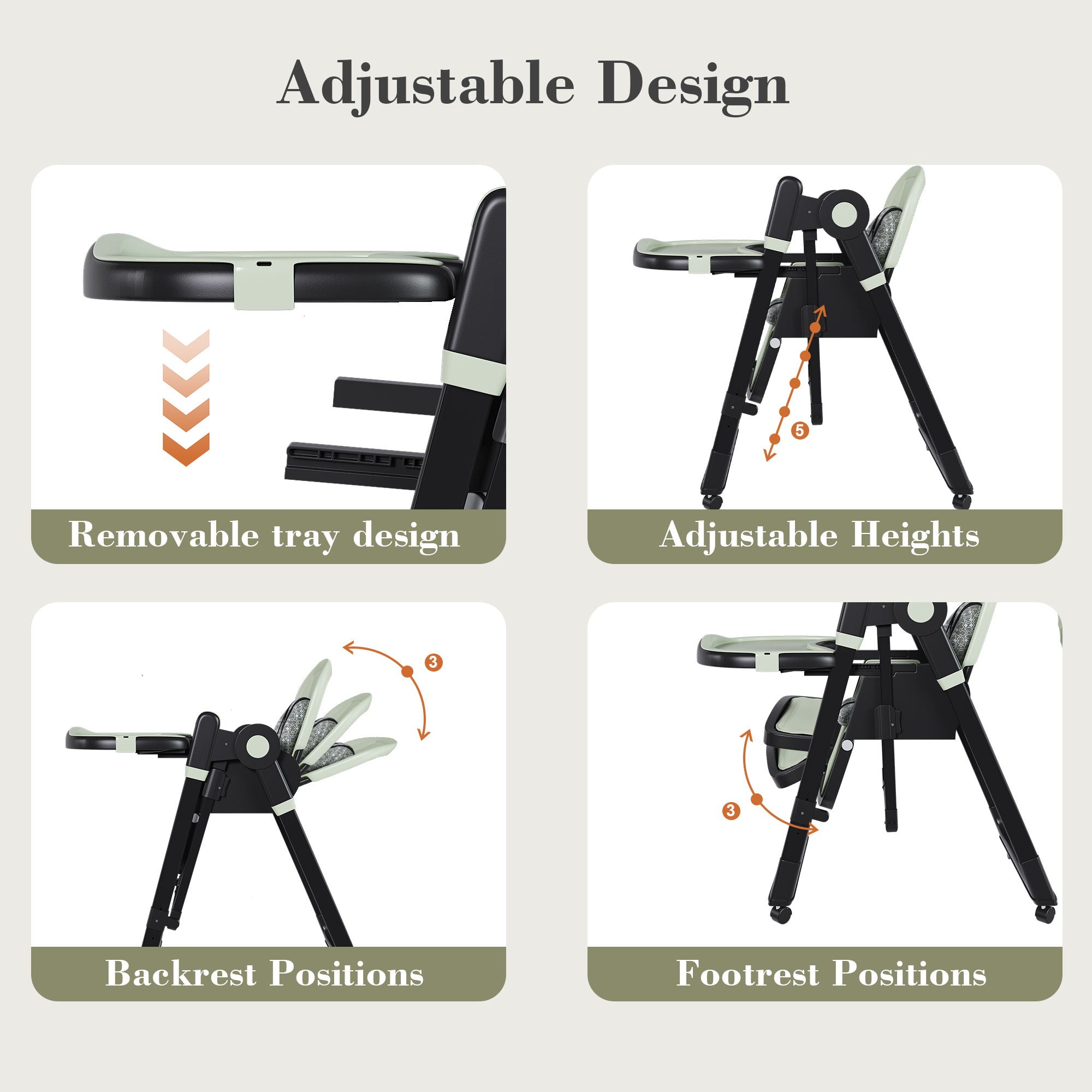 Convertible Baby High Chair To Rocker With 5 Point Harness