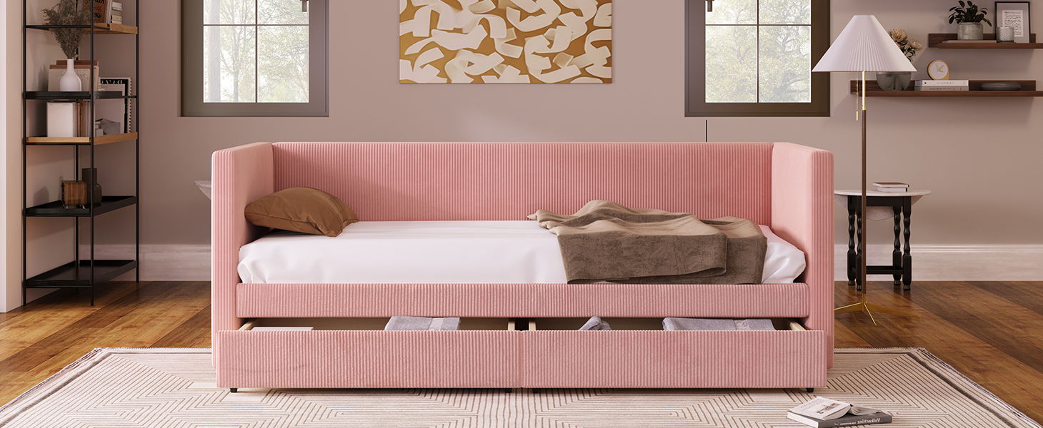 Daybed With Two Drawers And Wood Slat