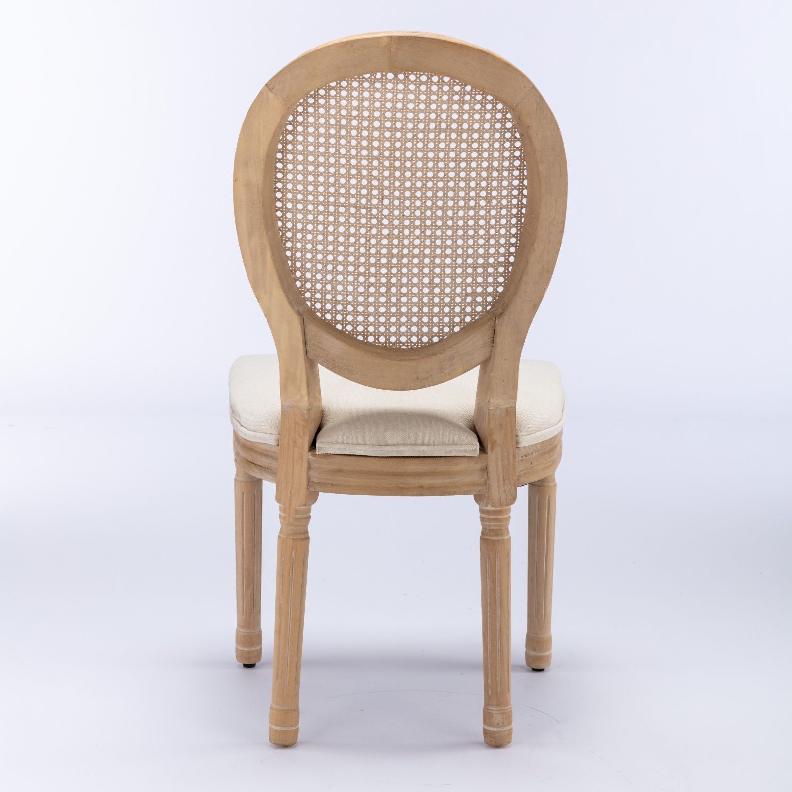 French Style Solid Wood Frame Antique Painting Fabric Rattan Back Dining Chair (Set of 2)