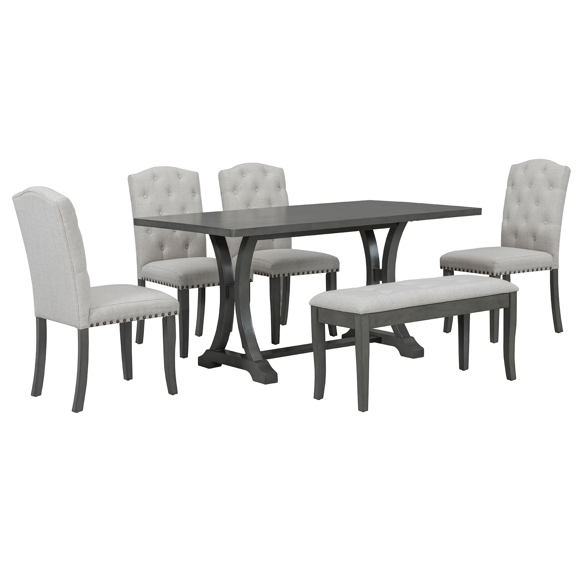 Dining Table Set With 4 Upholstered Chairs And Bench