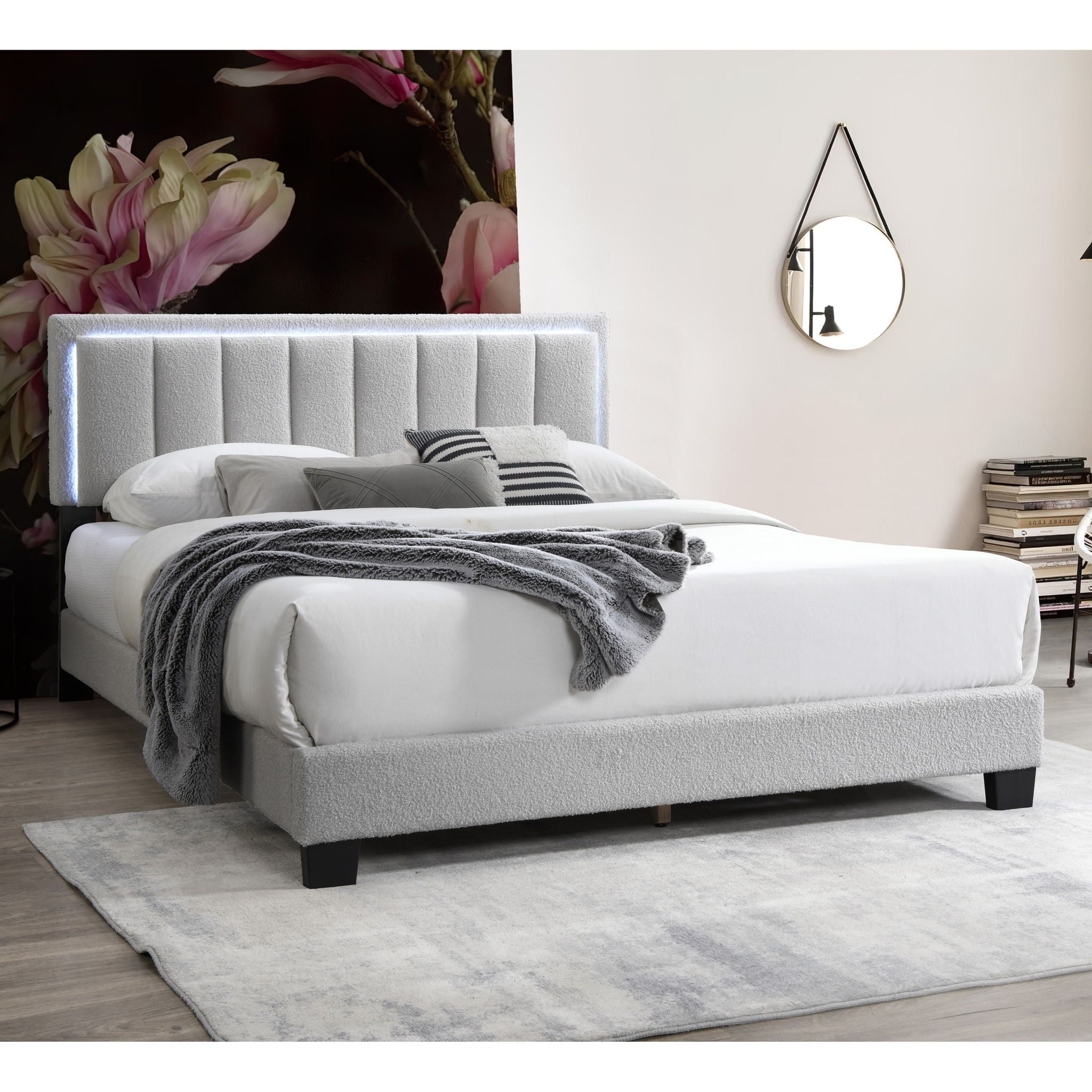 Bed With Channel Tufting And Built In LED Headboard