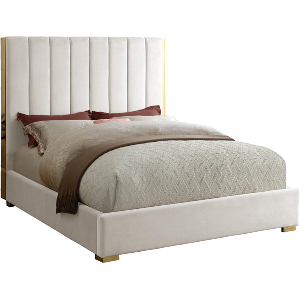 Meridian Becca Cream Velvet Queen Bed IMAGE 1