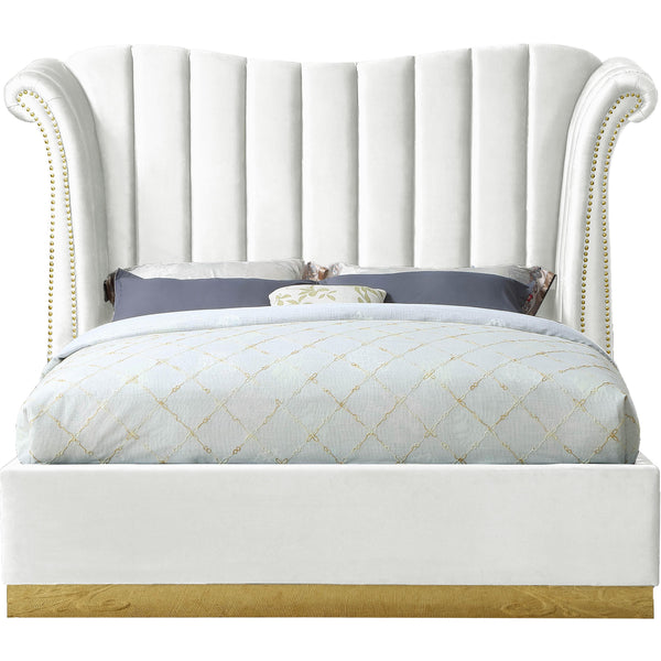 Meridian Flora White Velvet Queen Bed (3 Boxes) IMAGE 1