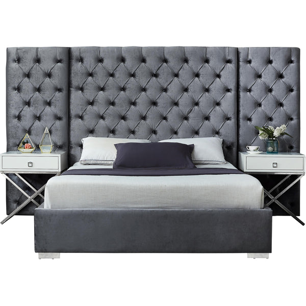 Meridian Grande Grey Velvet Queen Bed (3 Boxes) IMAGE 1