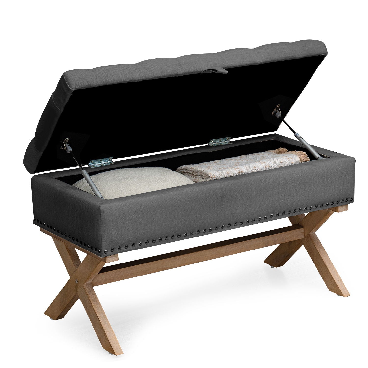 Storage Ottoman, Button-Tufted Ottoman Storage Bench, Ottoman With Storage